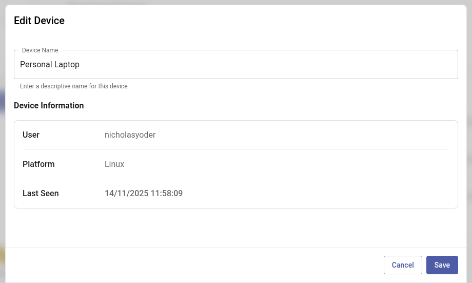 Edit device name dialog