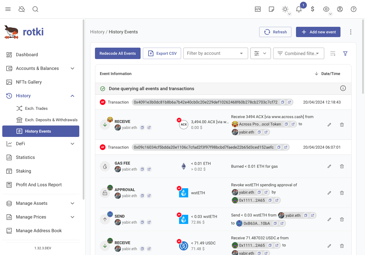 History events query status breakdown