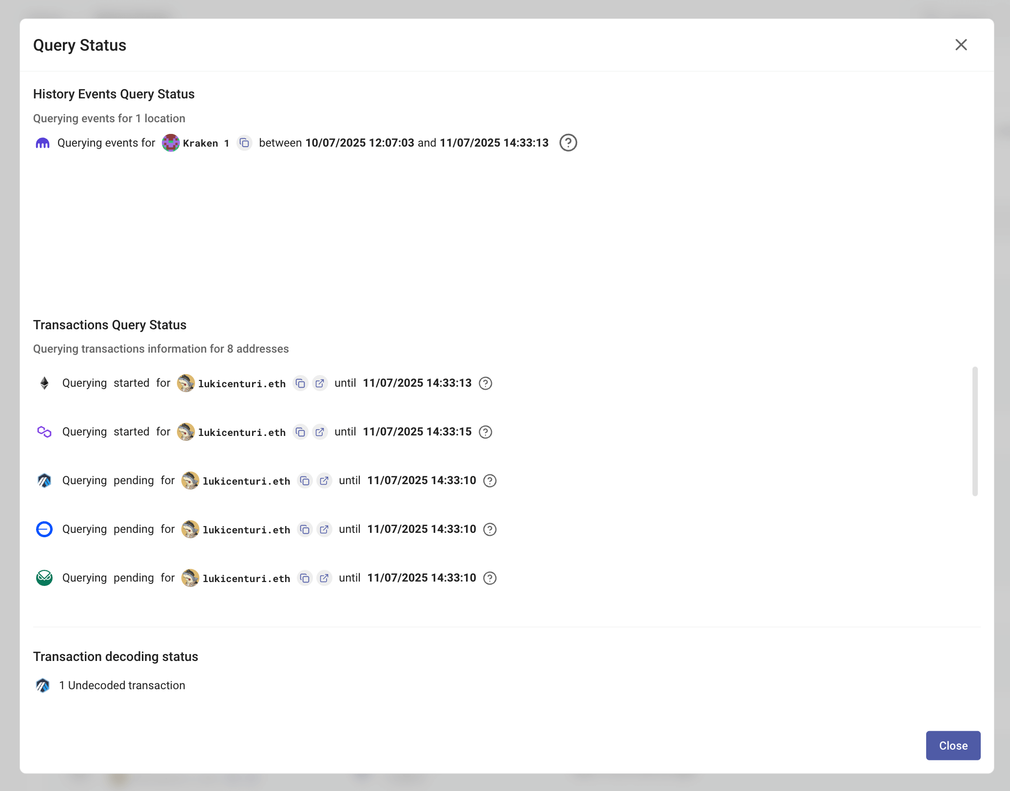 Events query status
