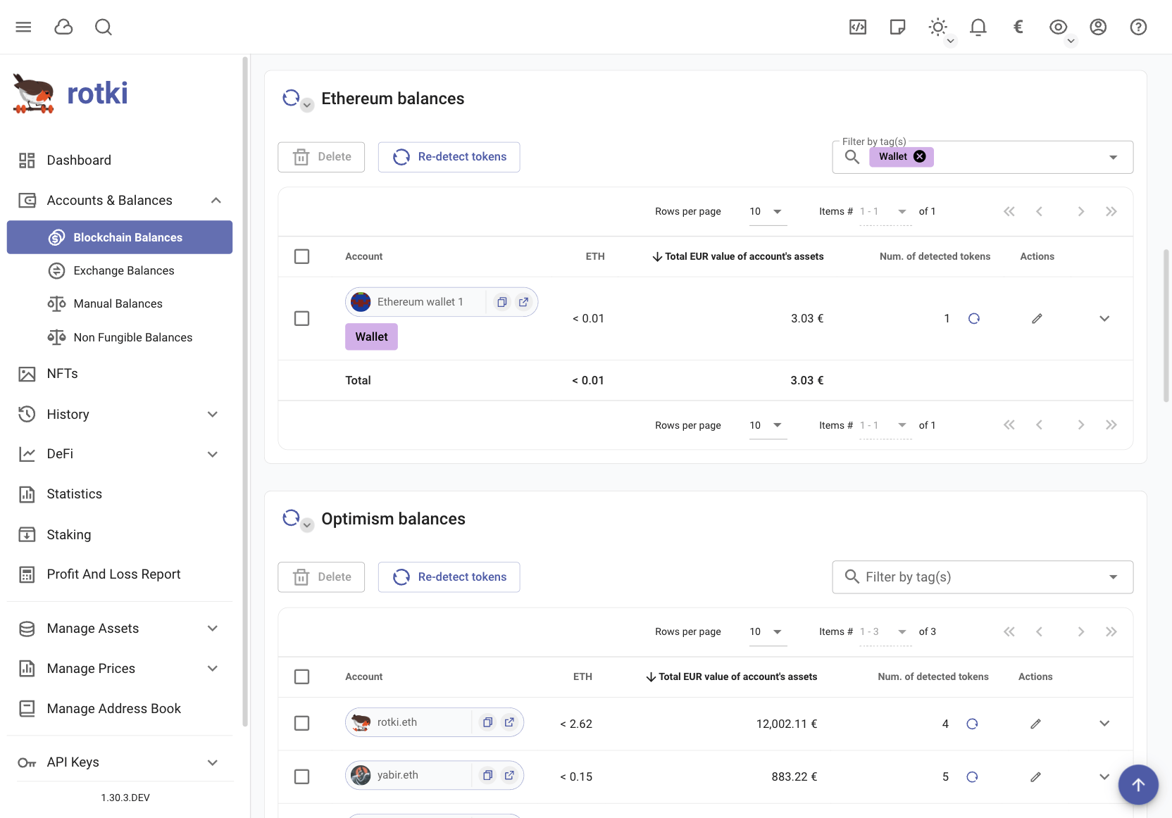 Filter the accounts by tag