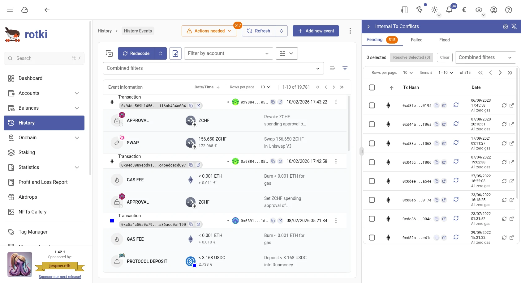 Internal transaction conflicts pinned sidebar