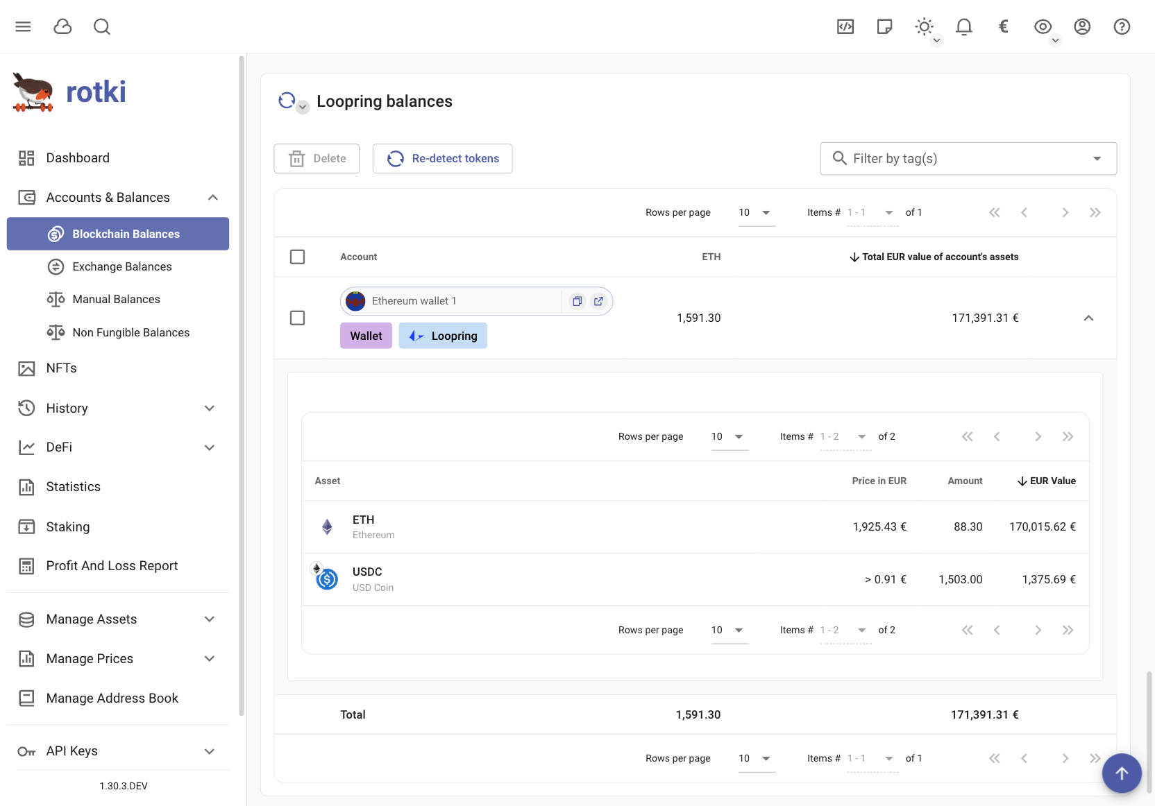 Loopring balances detailed per address