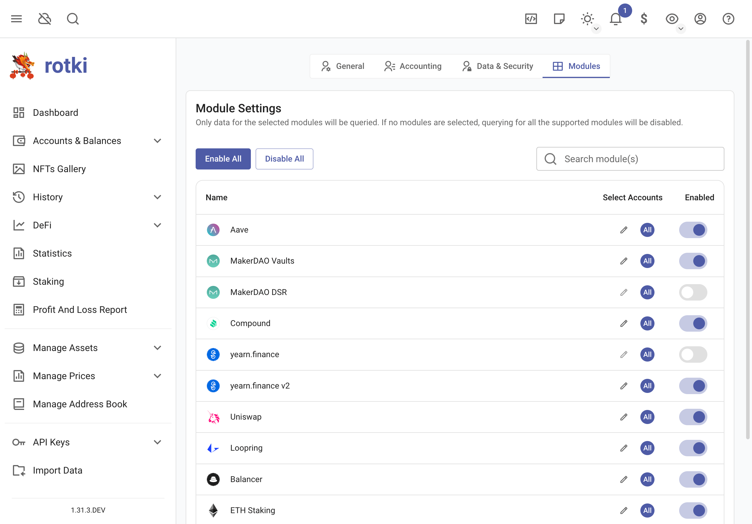 Managing module settings