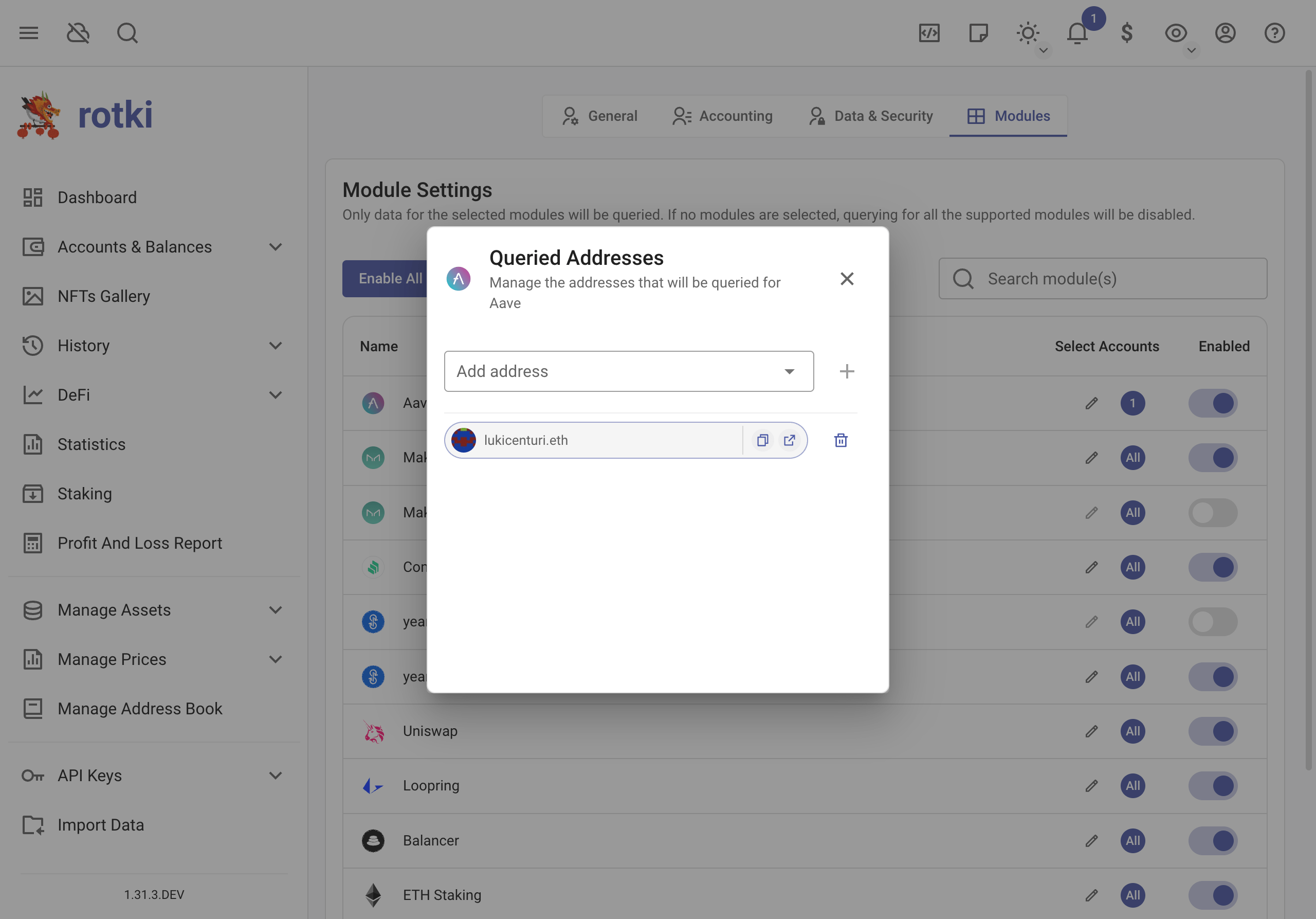 Select address for modules