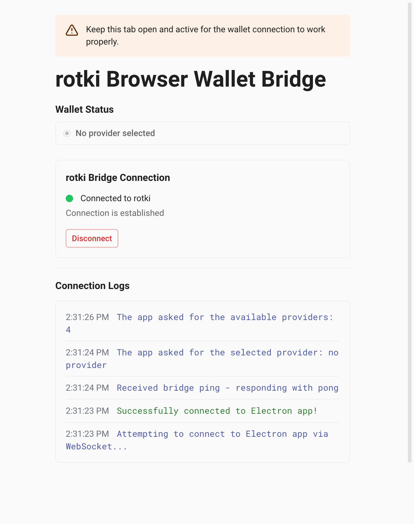 Open browser wallet bridge