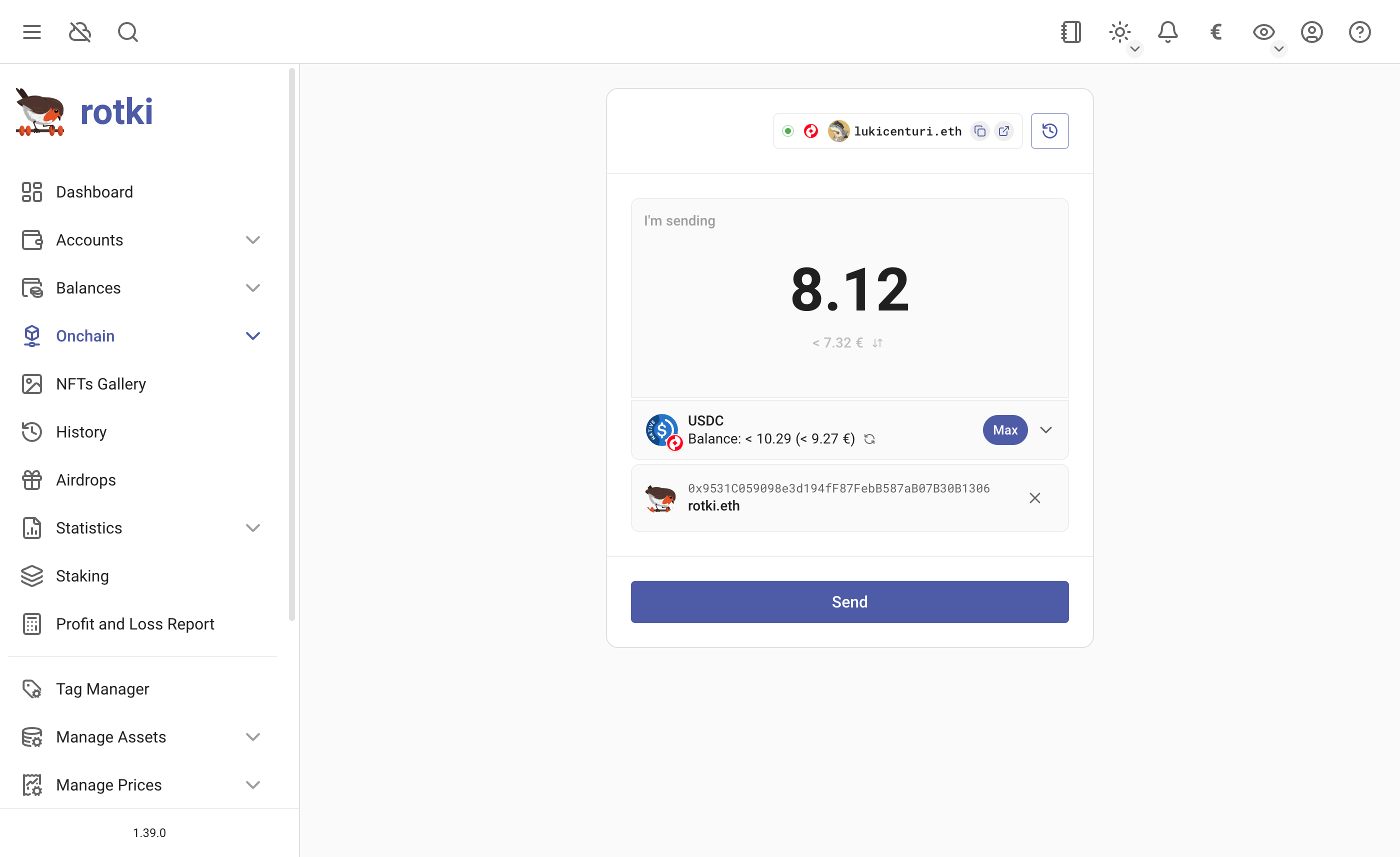 Onchain send tokens