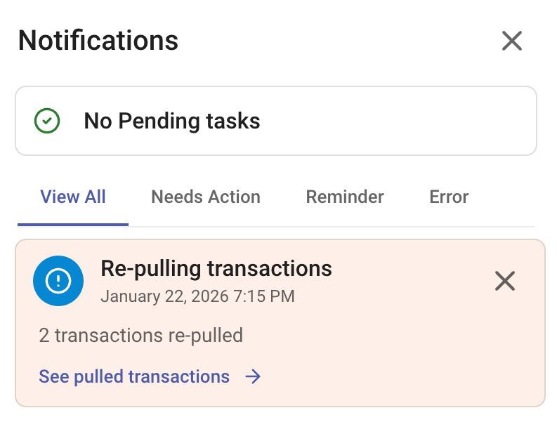 Repulled transactions result