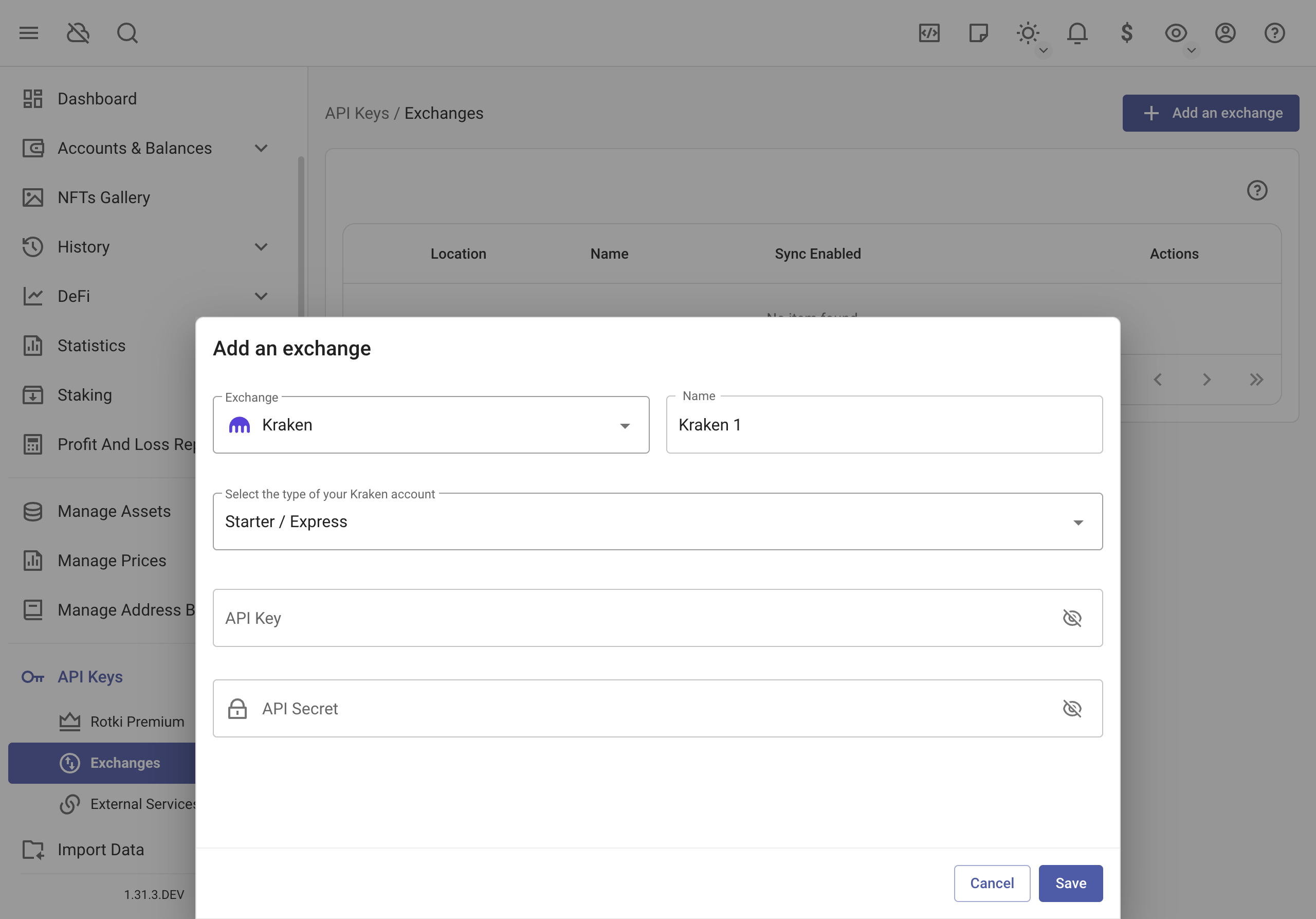 Add API keys for a new exchange