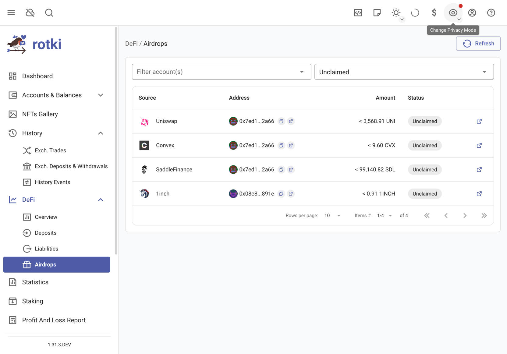 rotki airdrops detection