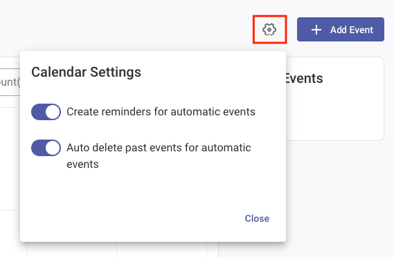 Automatic events setting