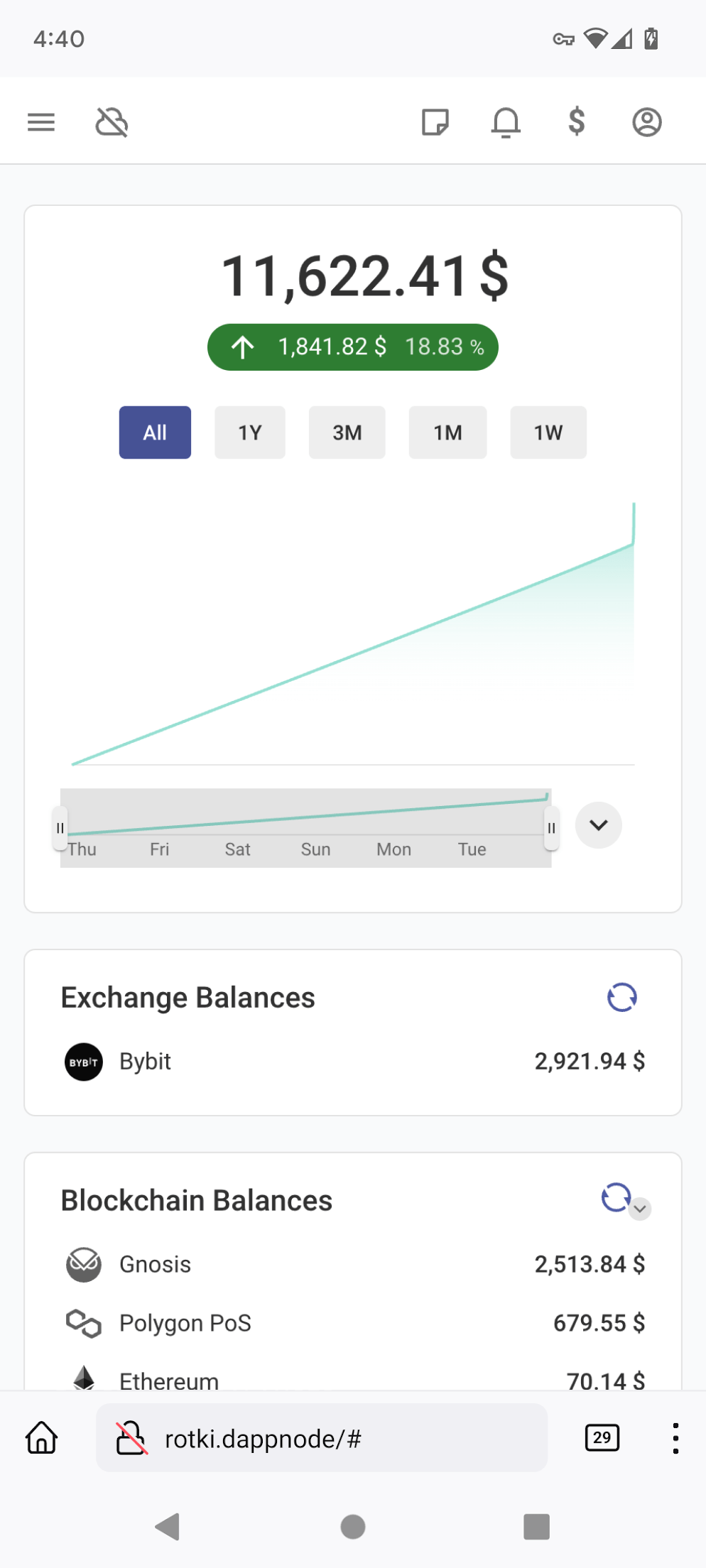 rotki running on DAppNode accessed from a mobile device