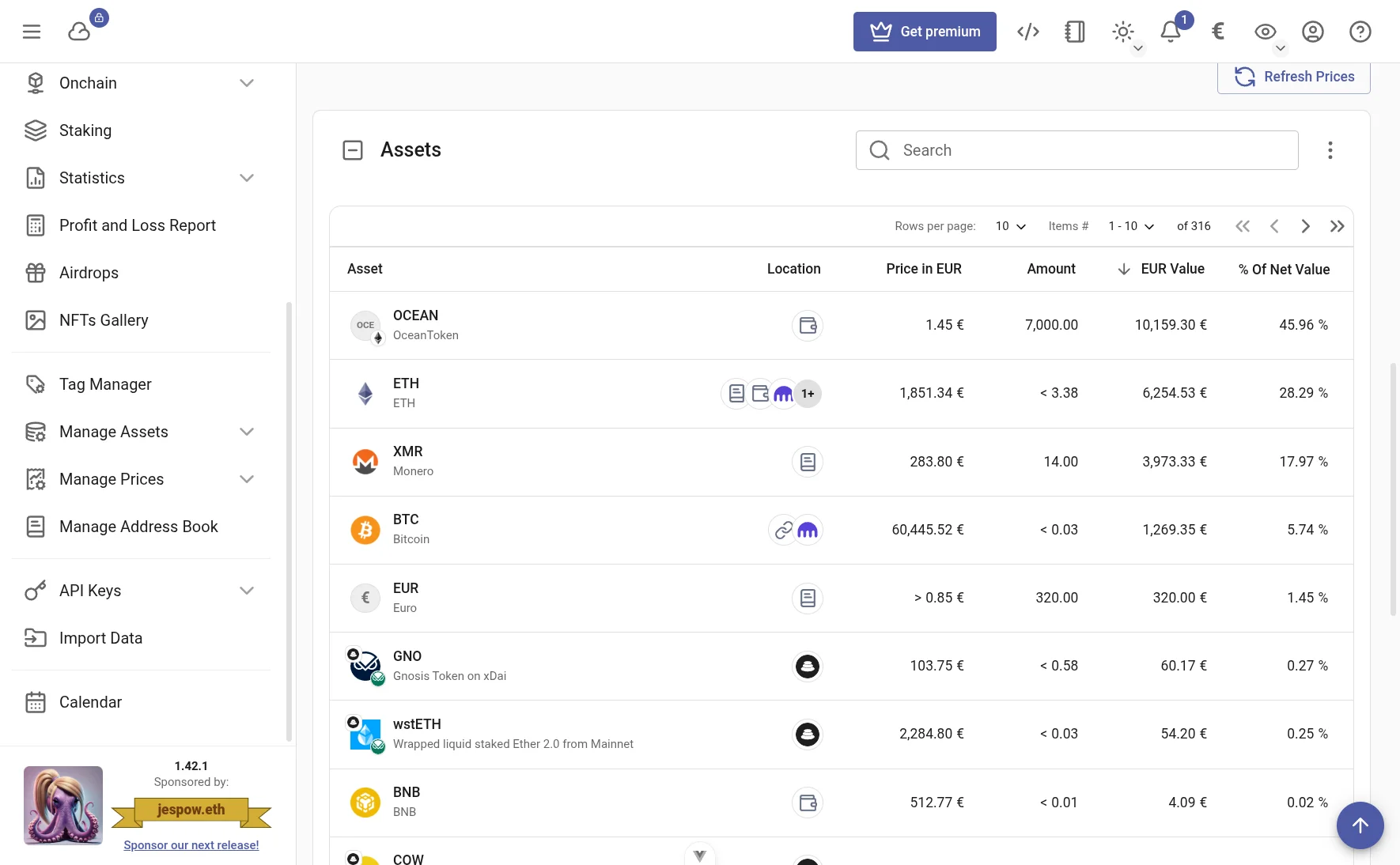 Dashboard Assets Table