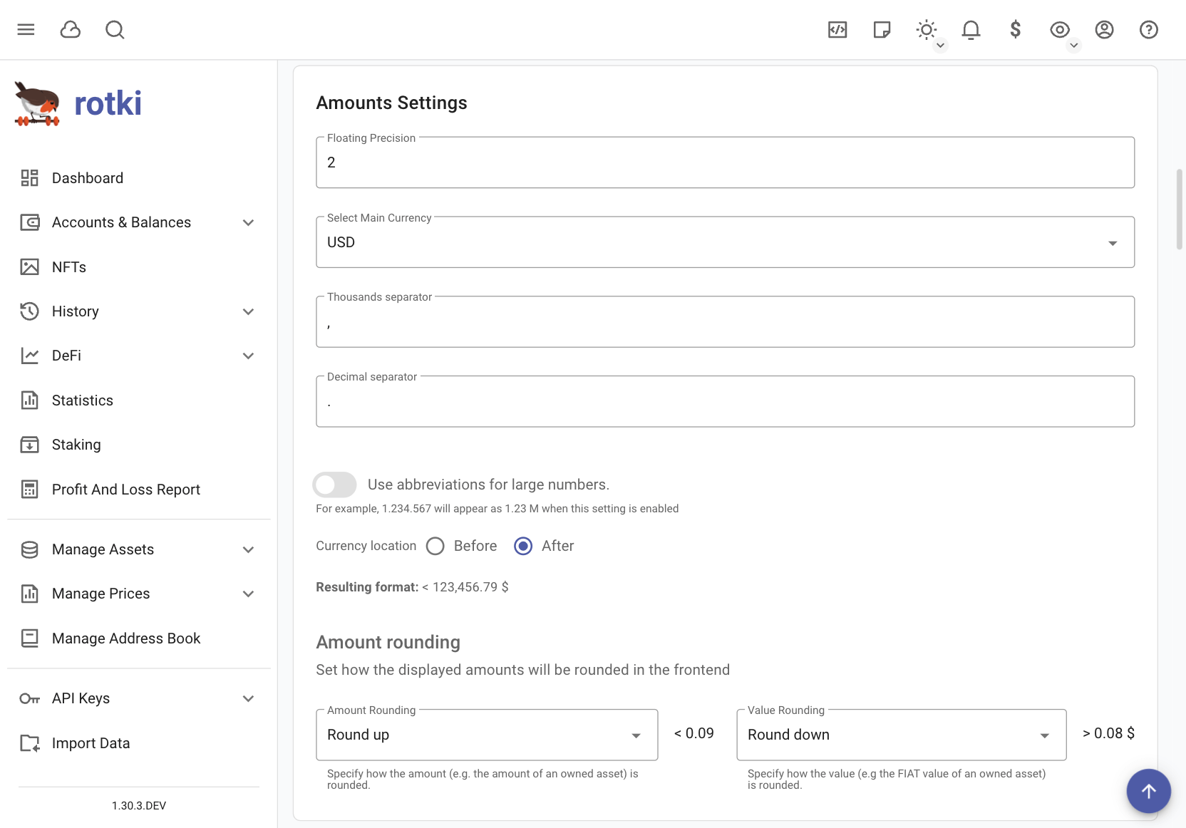 Customizing the app's amount settings