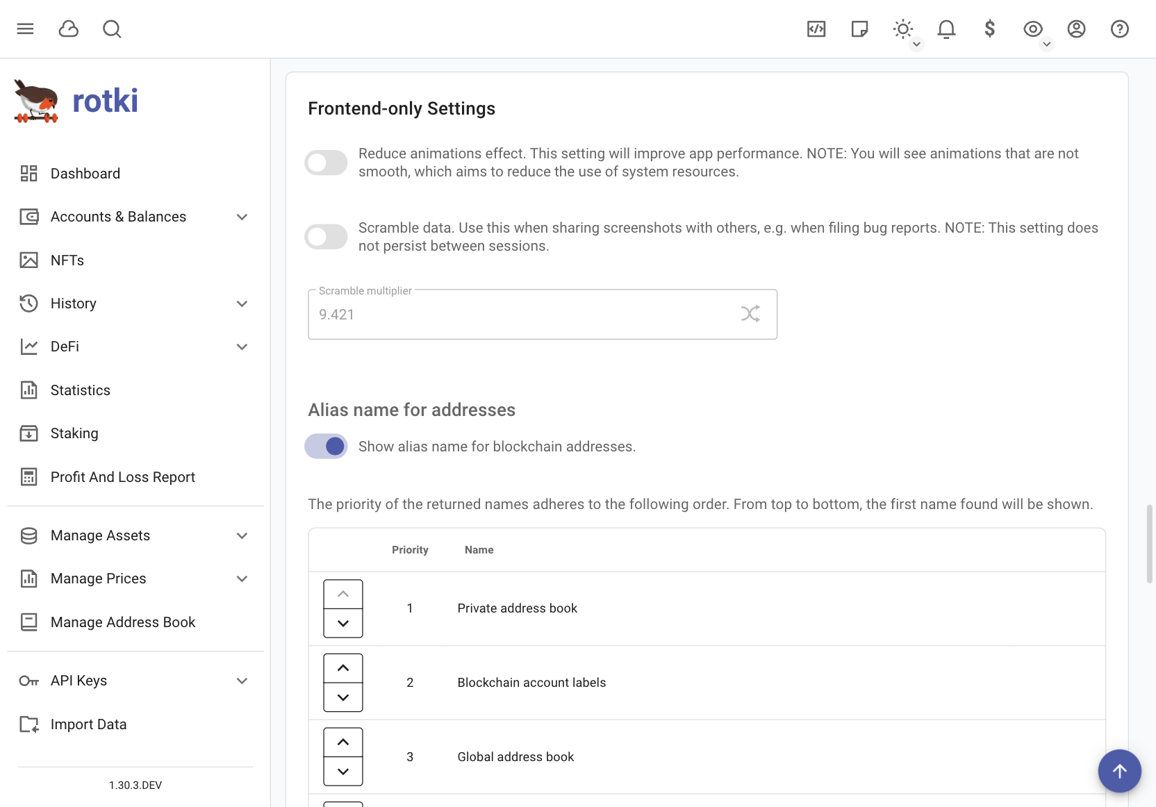 Customizing the app's frontend only settings