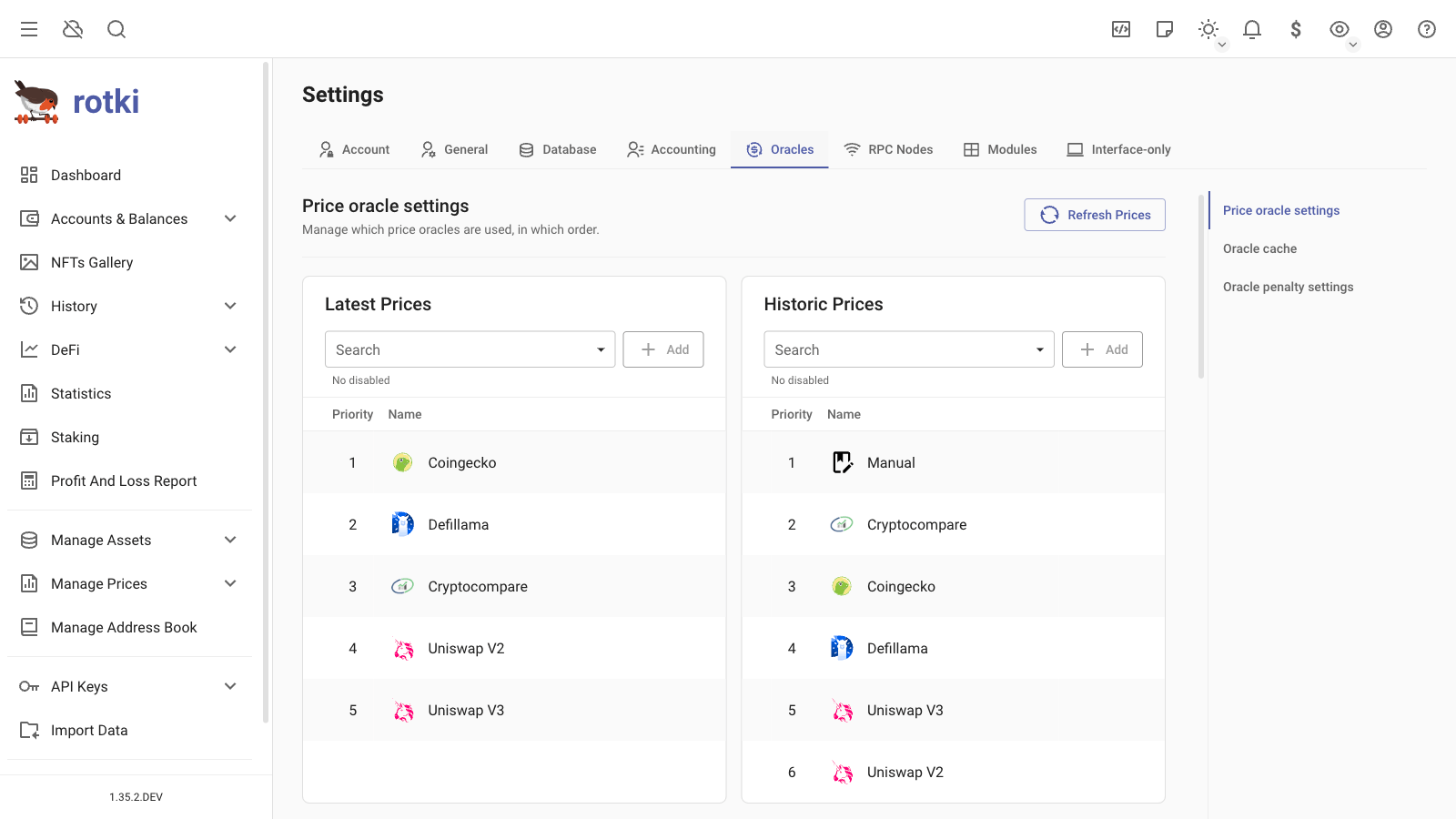 Change the order of price sources