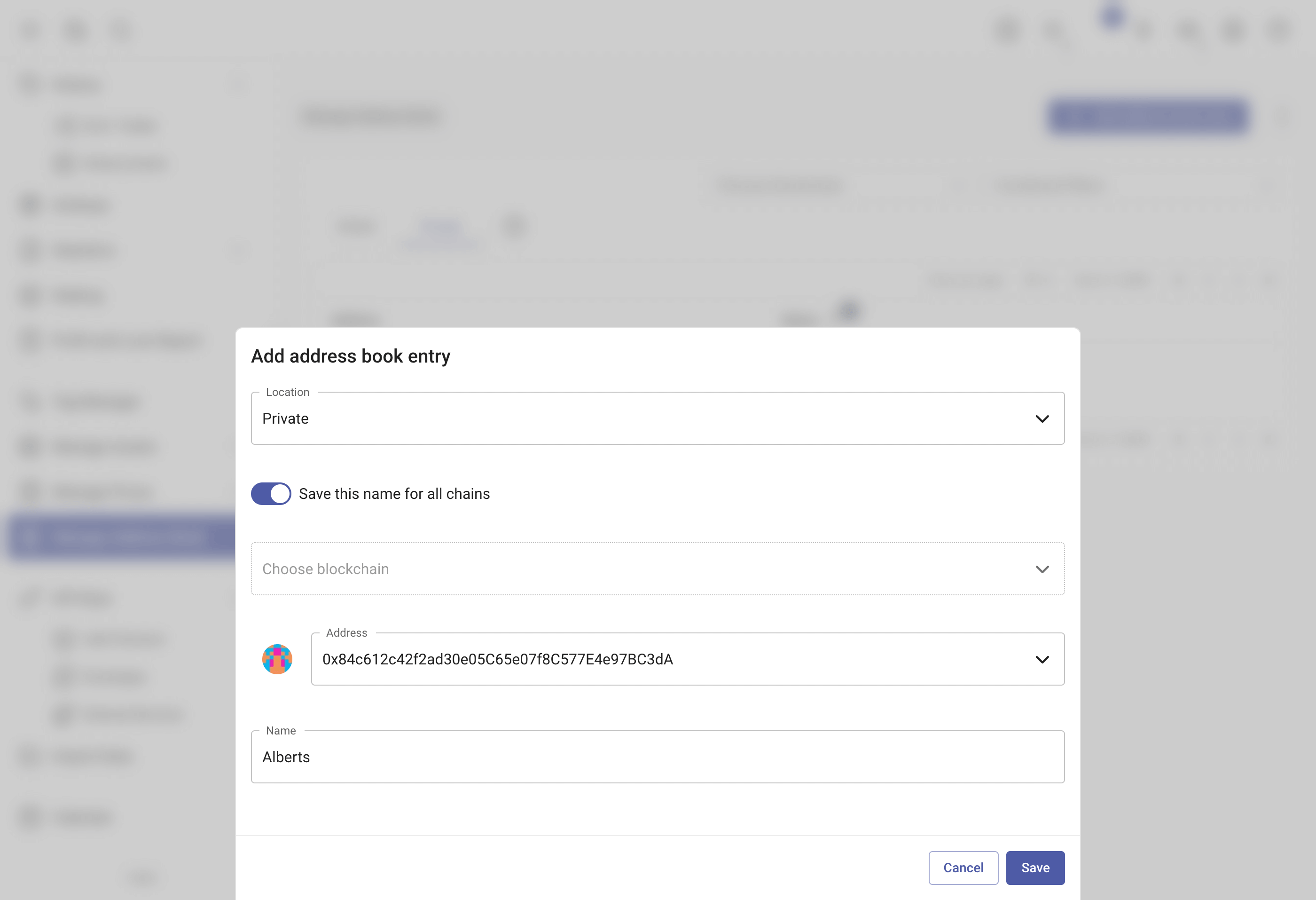 Adding entry to EVM address book