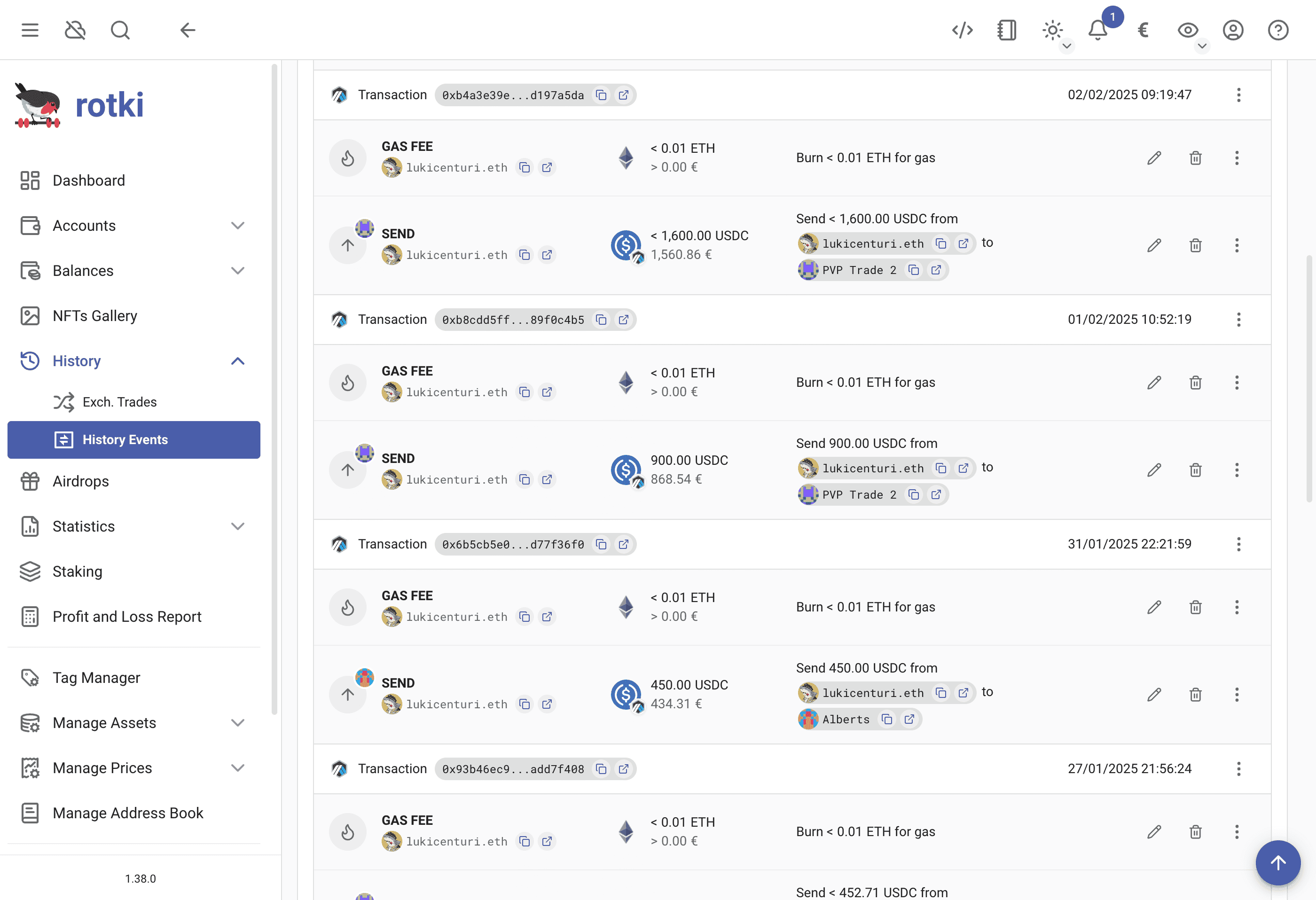 Displaying behaviour of an EVM address book