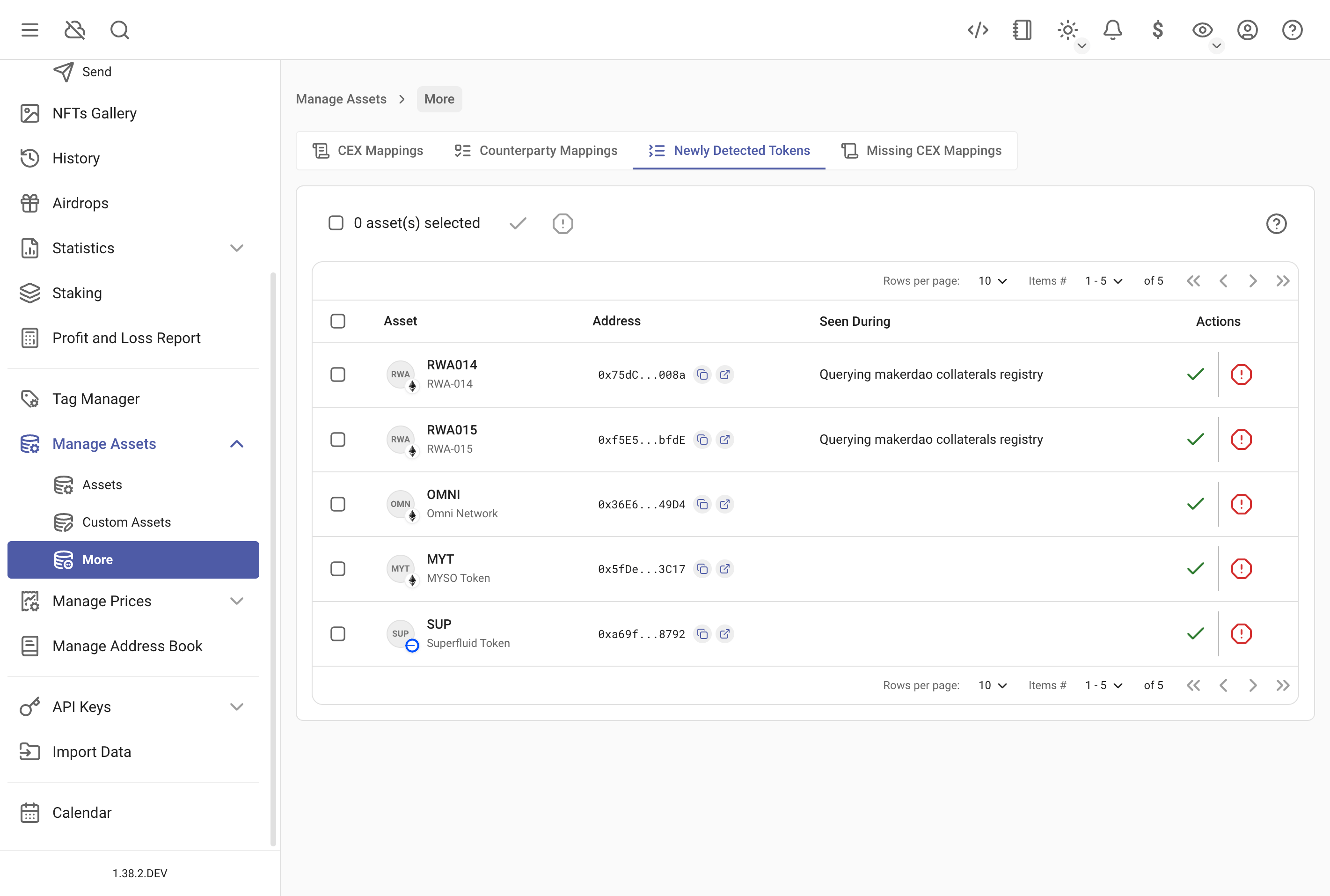 Manage newly detected tokens