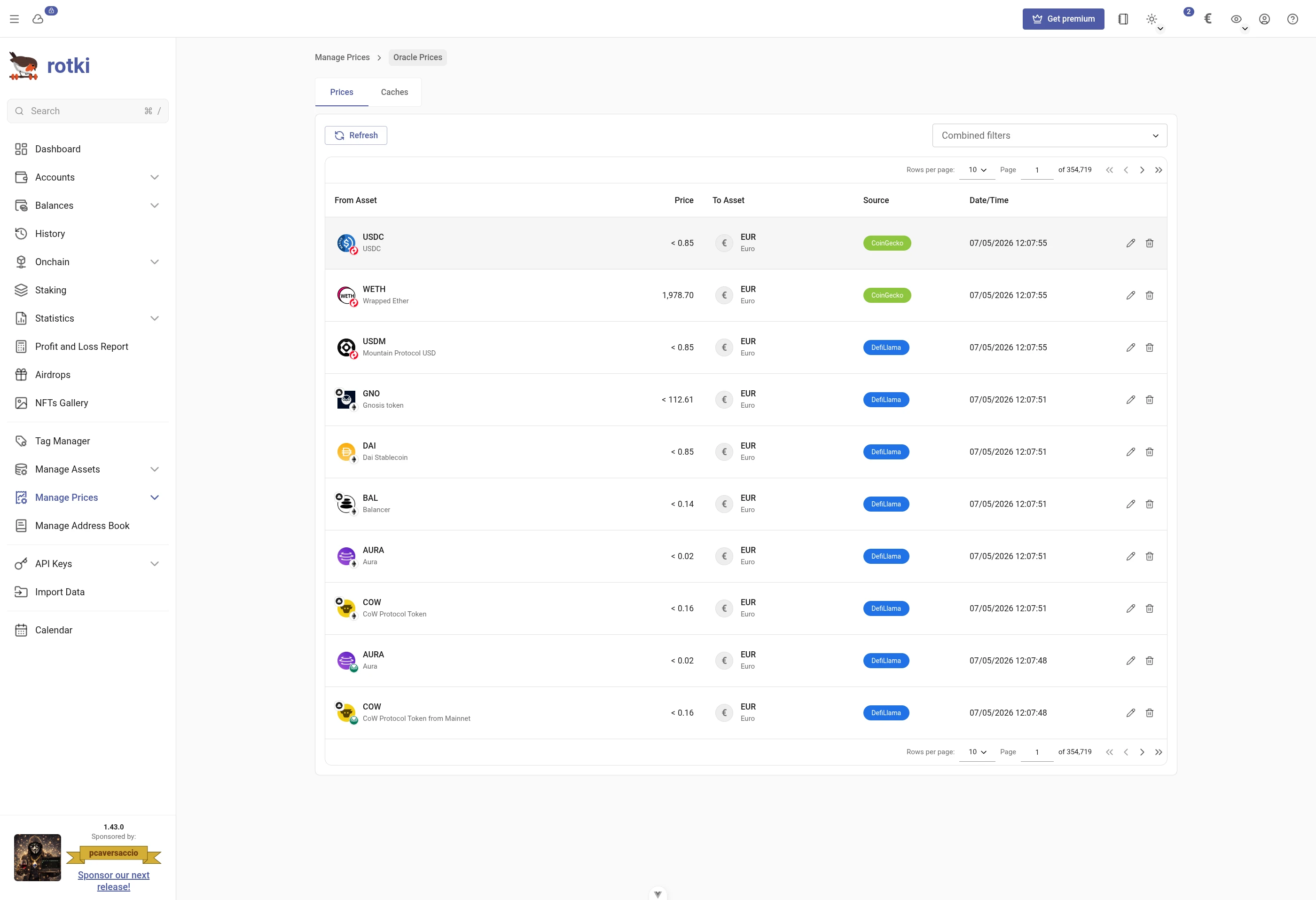Oracle prices listing