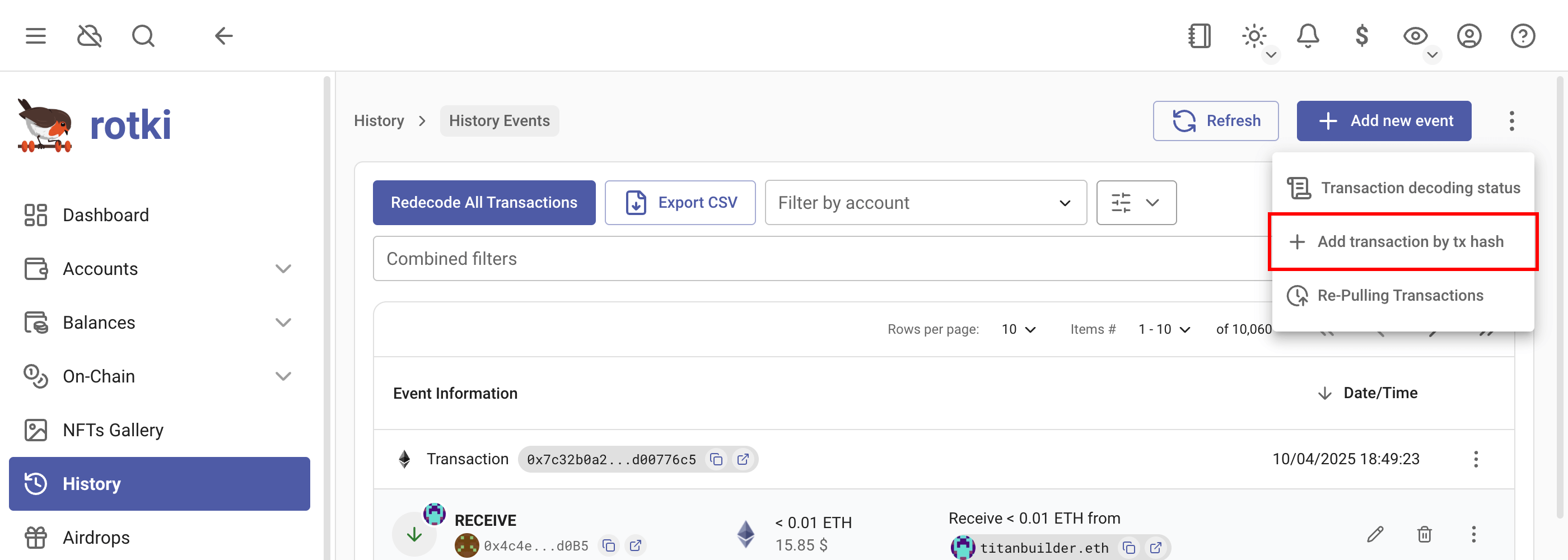 Add transaction by hash