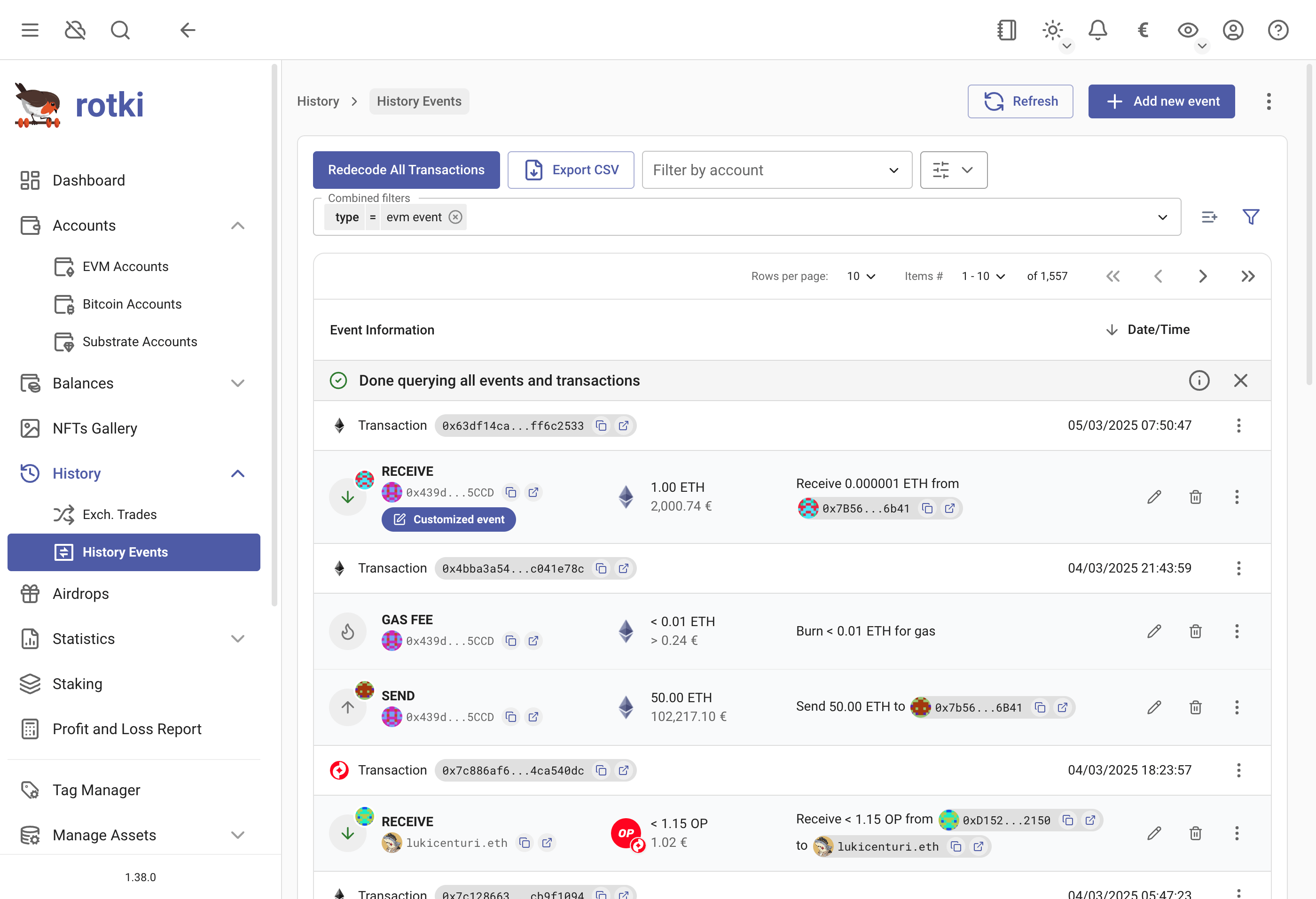 Customized events in the UI