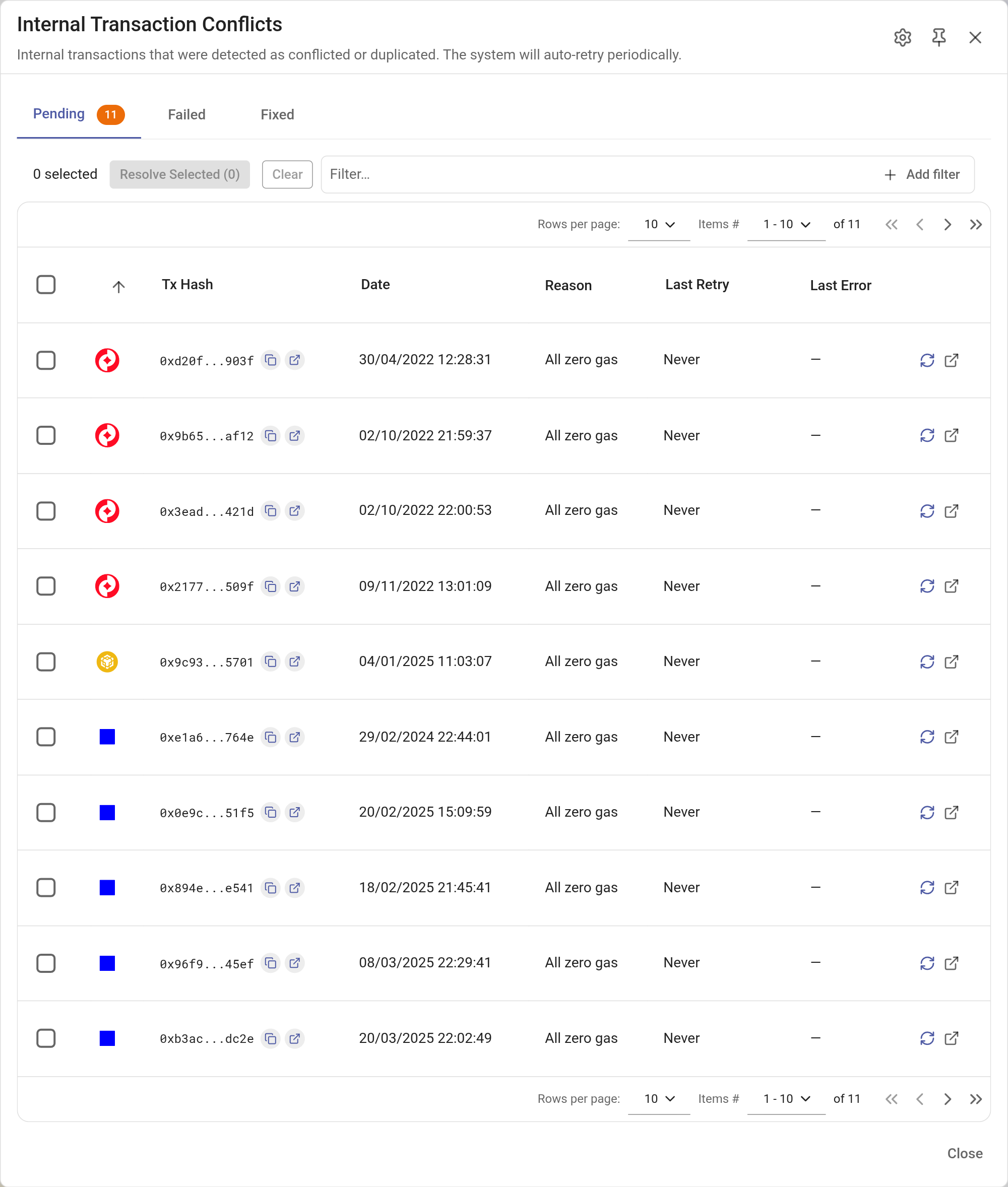 Internal transaction conflicts dialog