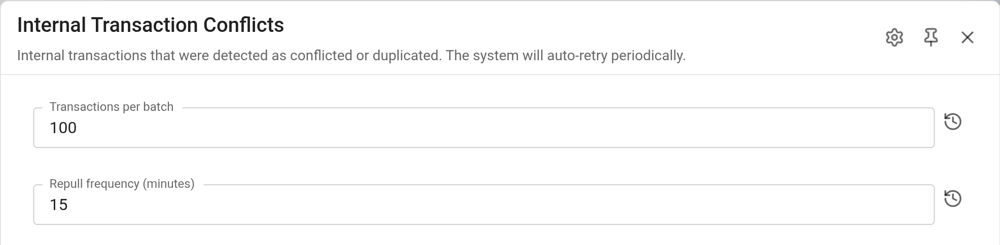 Internal transaction conflicts settings