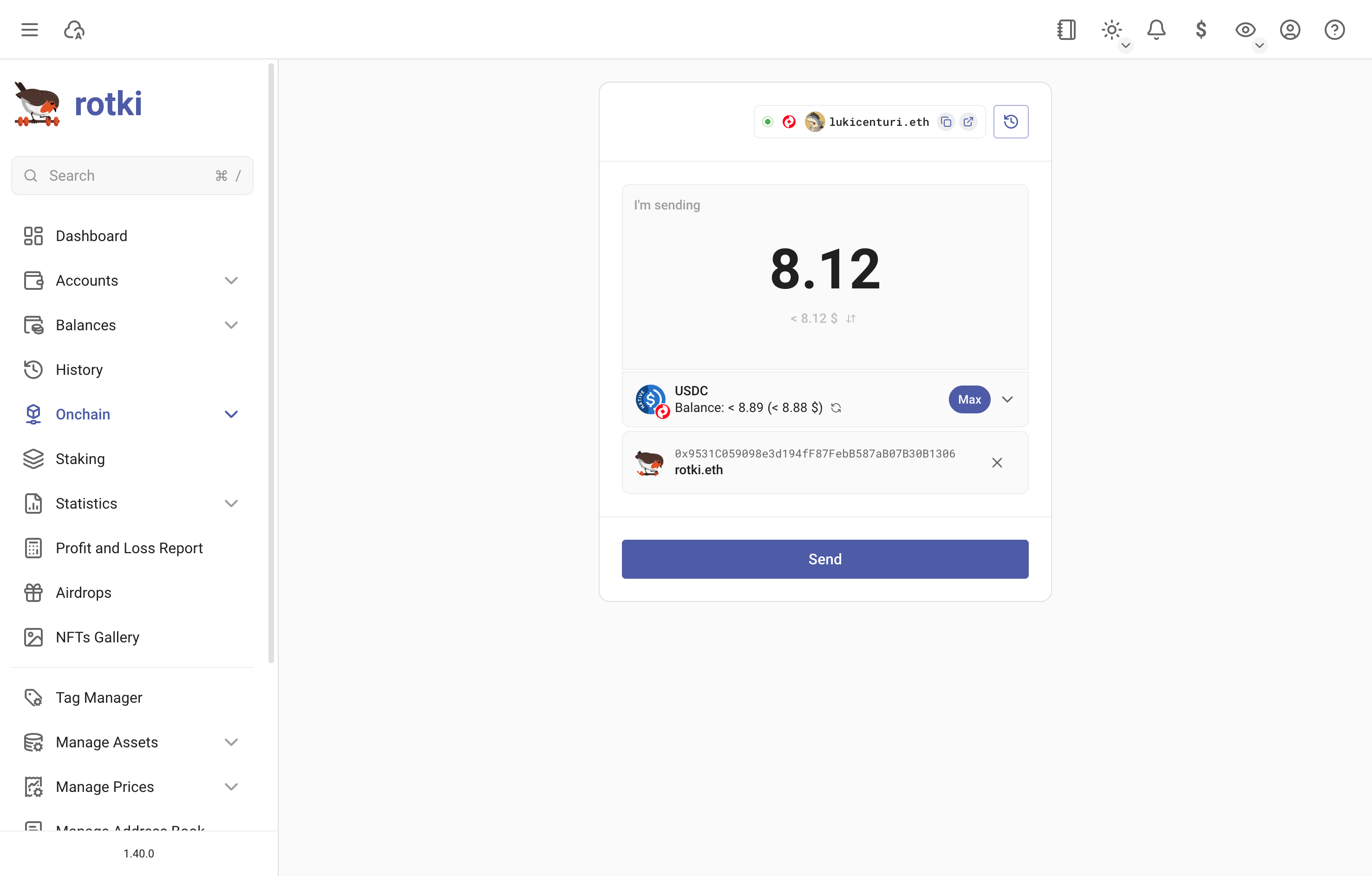 Onchain send tokens