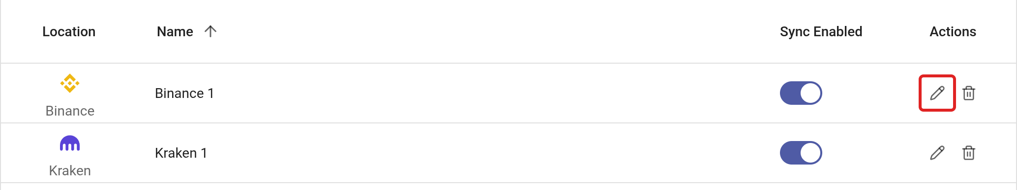 Edit Binance in the exchanges section