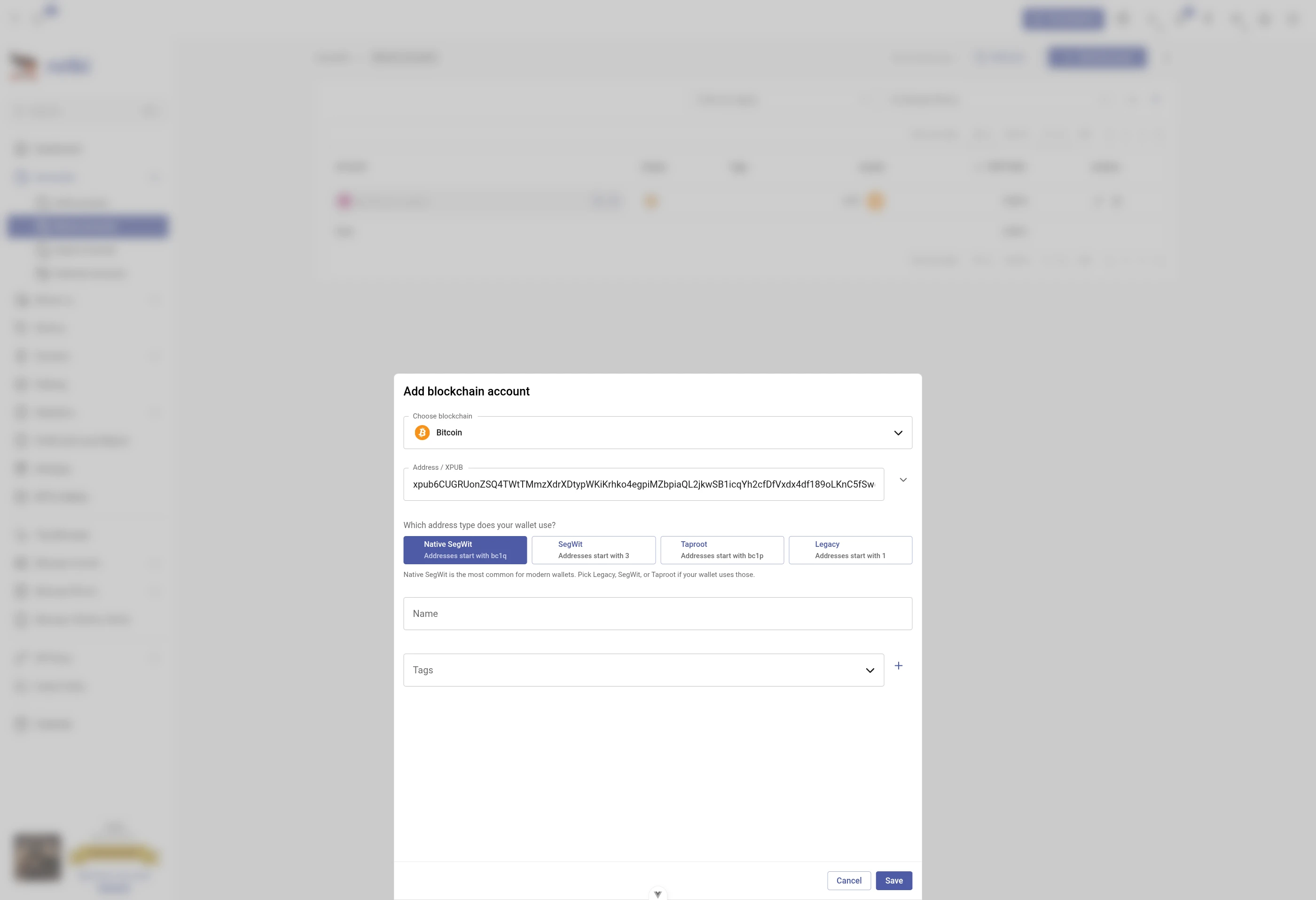 Add a Bitcoin account