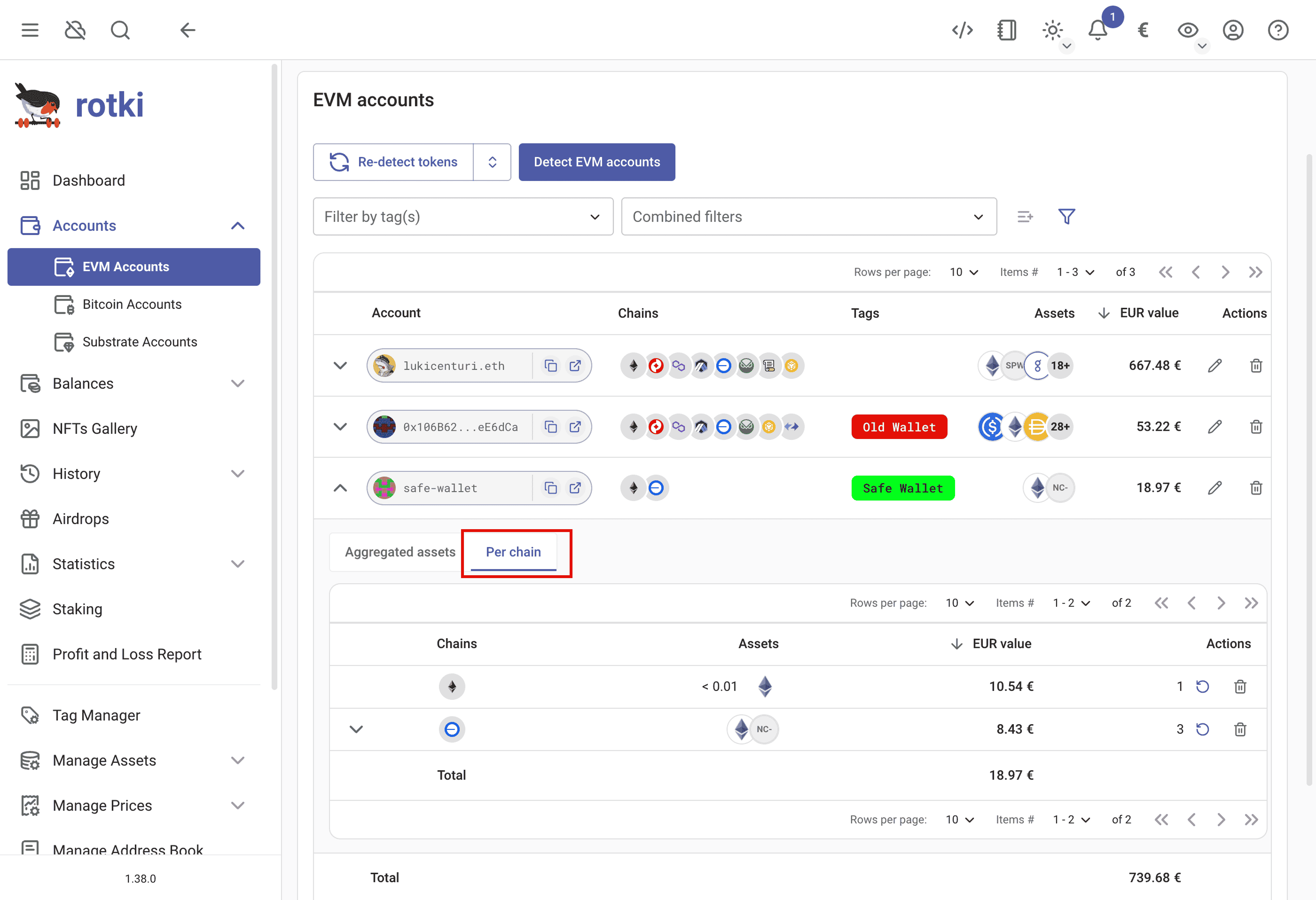 Filter or delete a blockchain account