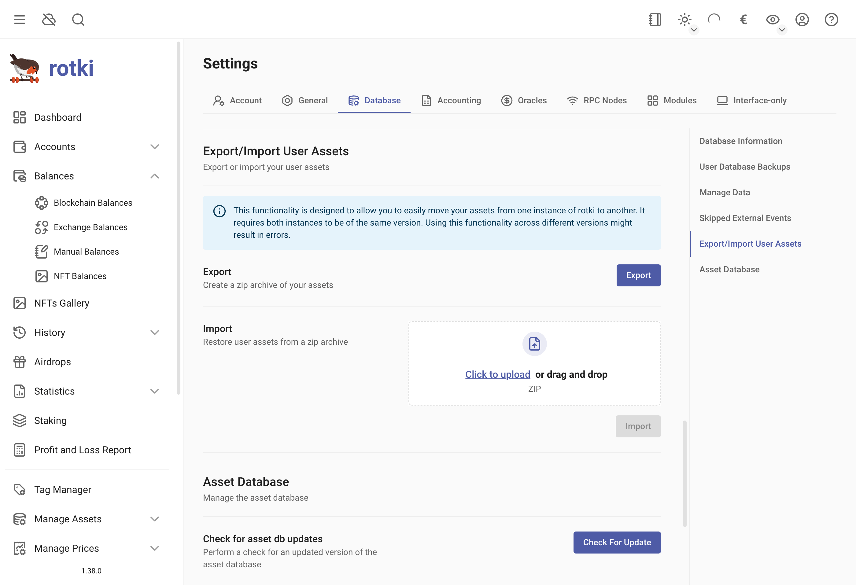 Importing user assets