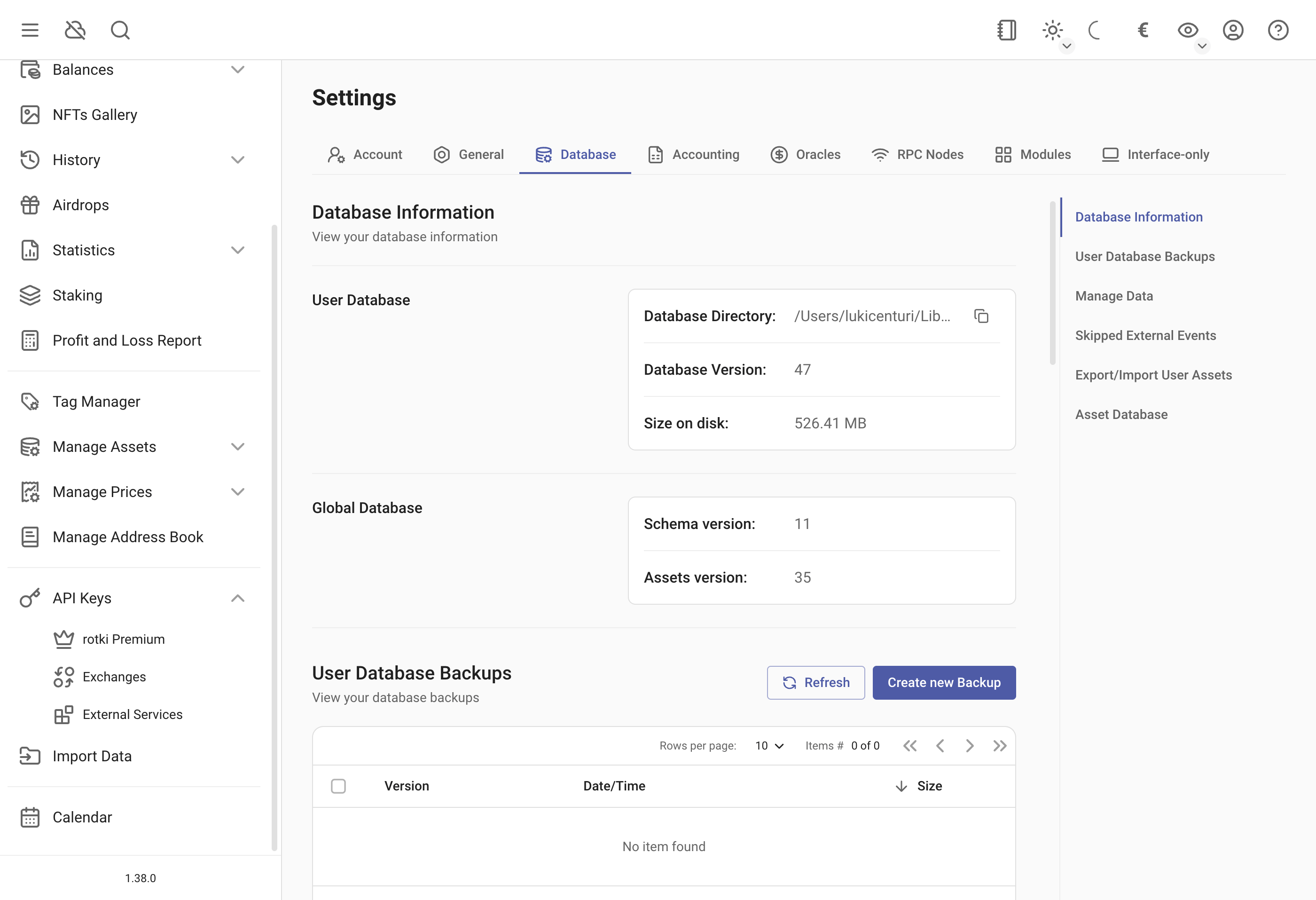Creating database backups