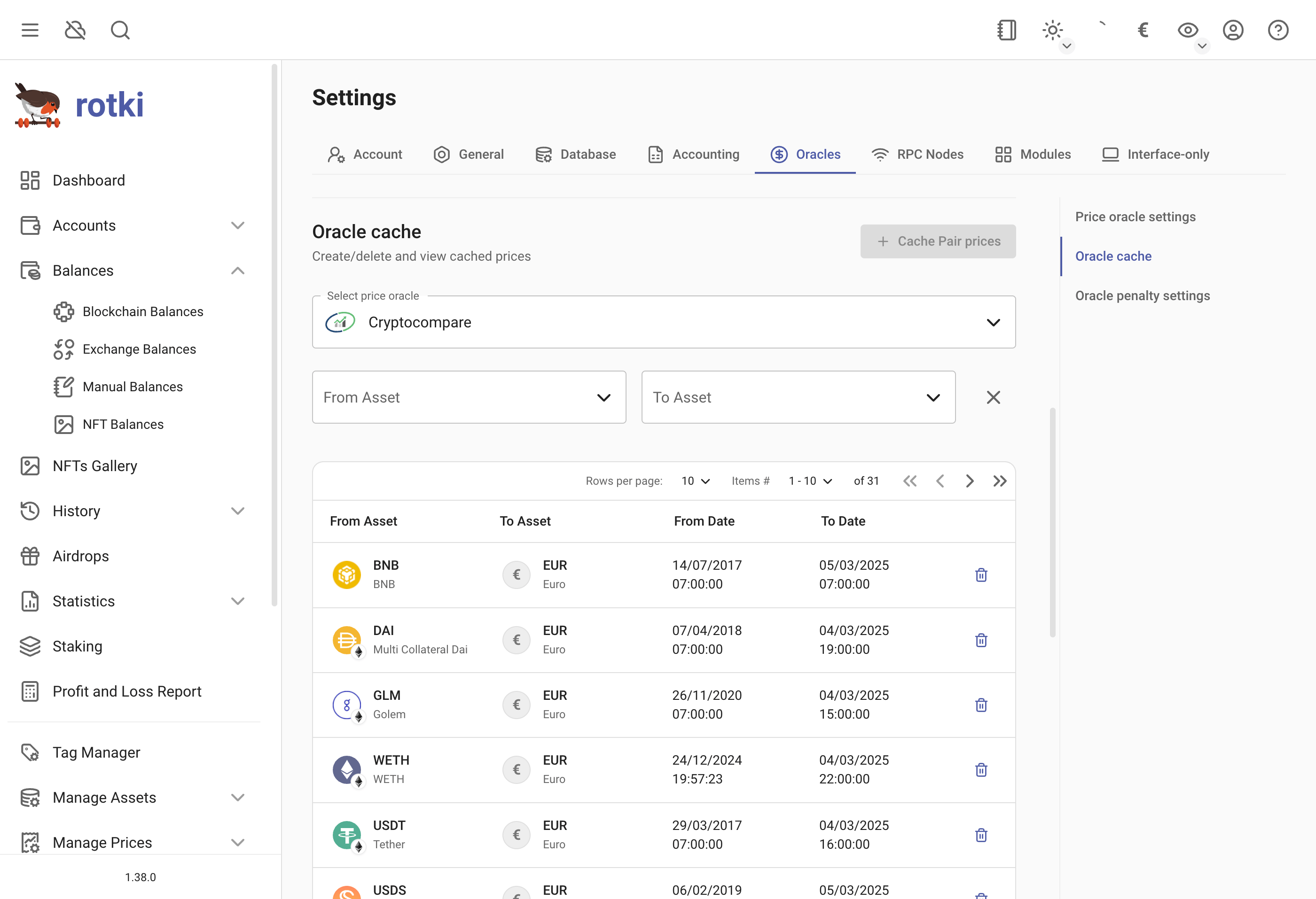 Creating a historical price cache