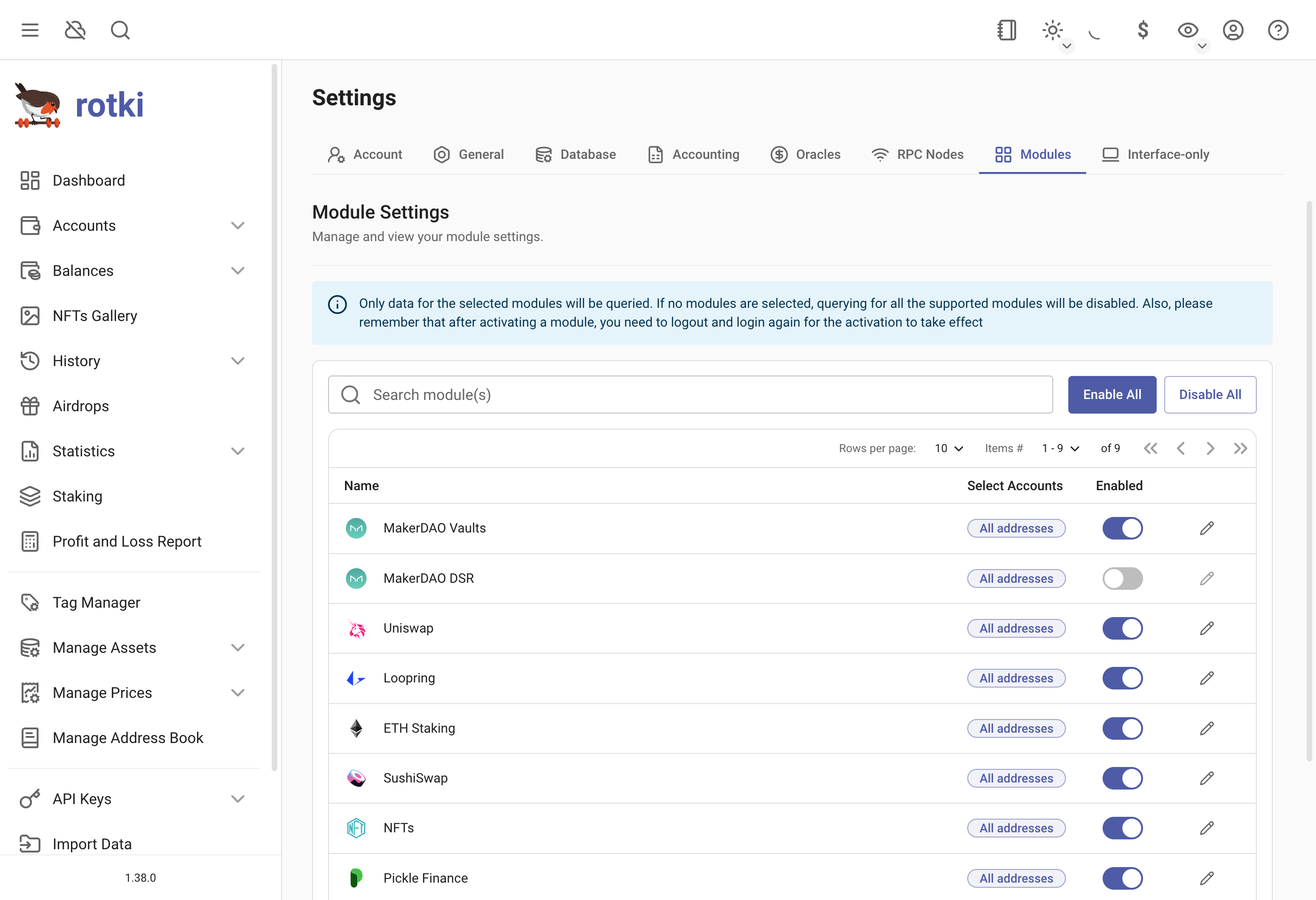 Managing module settings