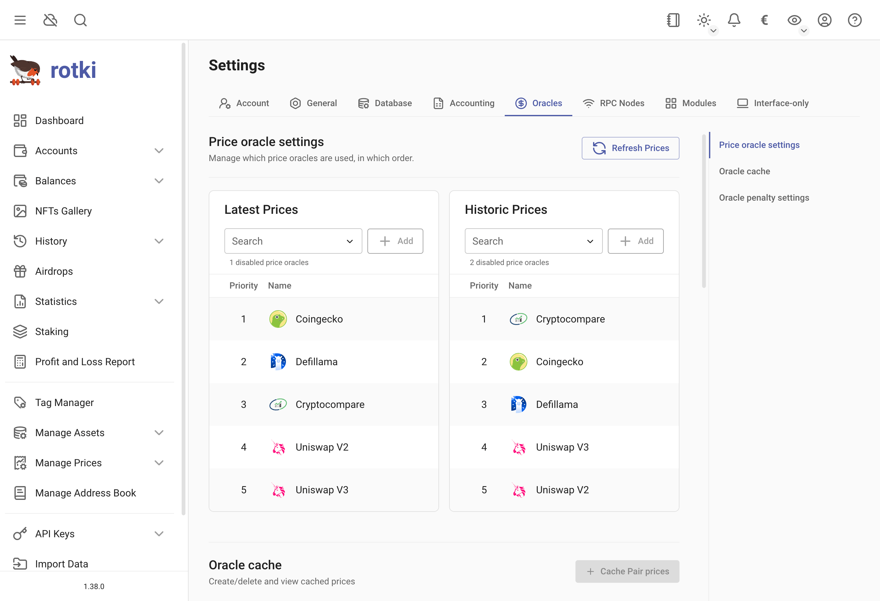 Change the order of price sources