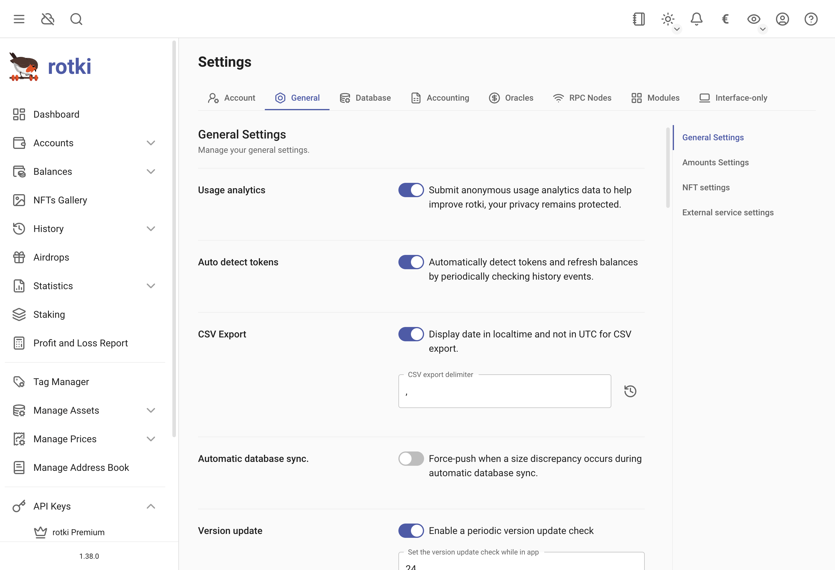 Customizing the app's NFT settings