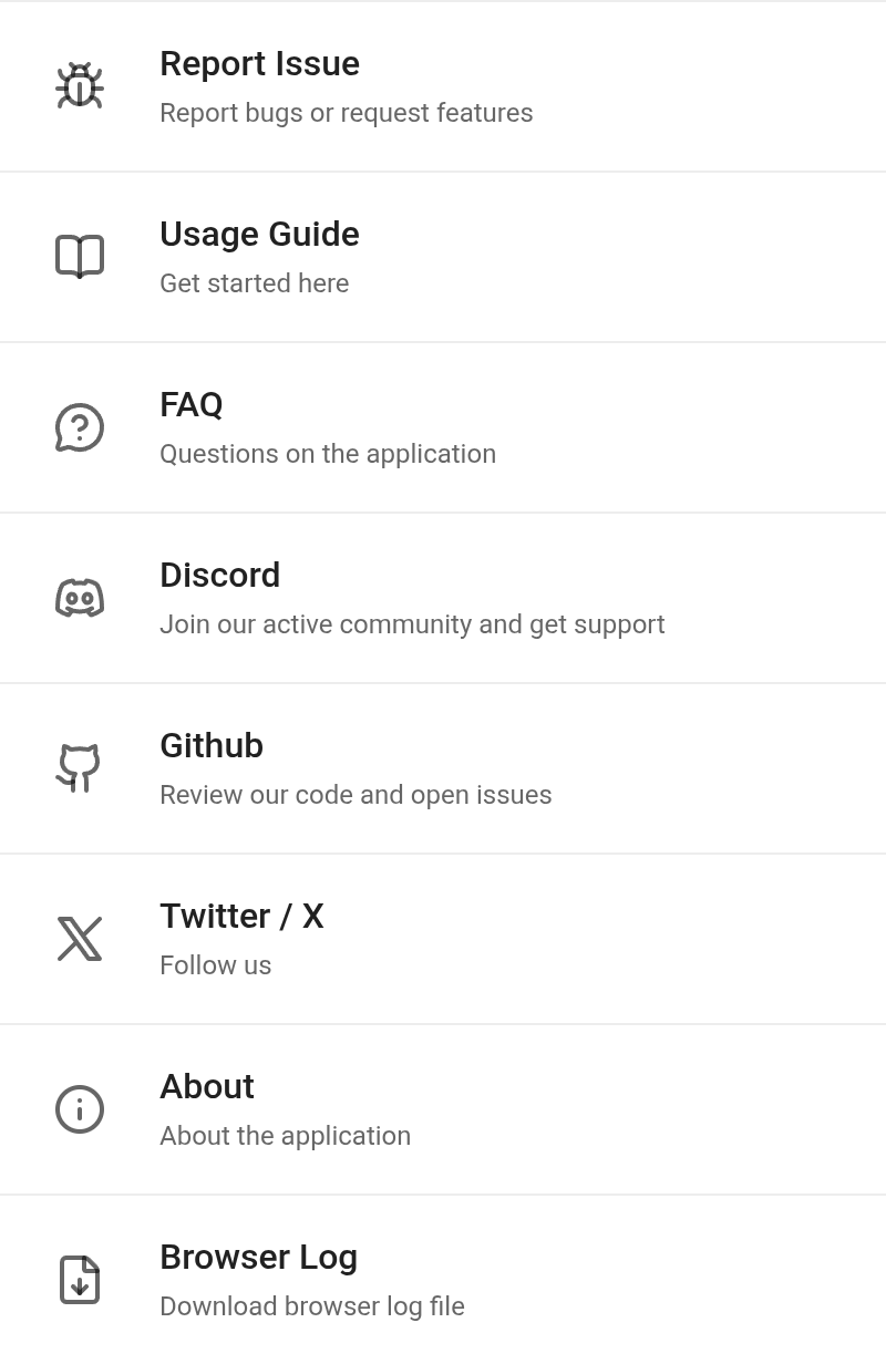 Help & Support Menu