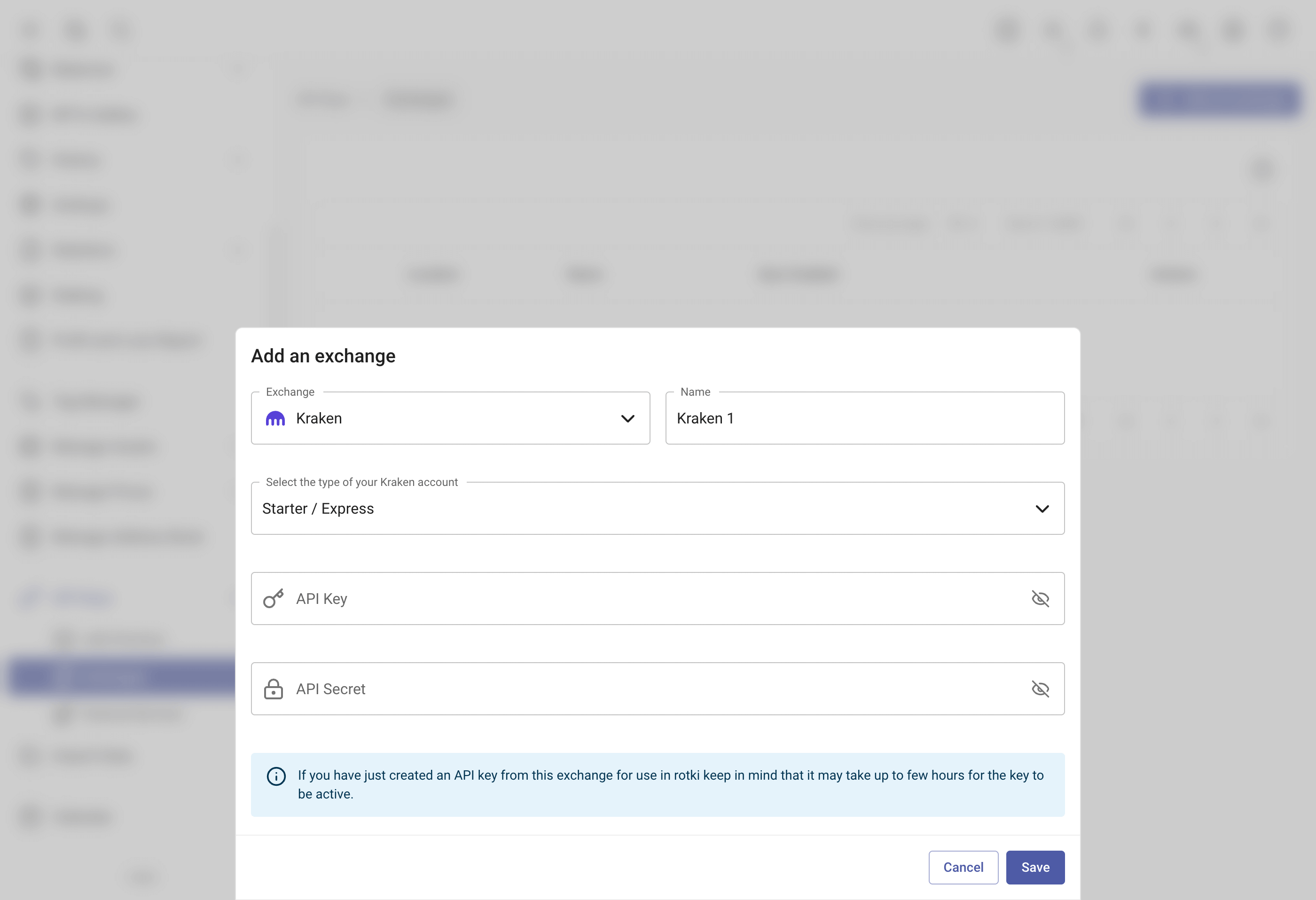 Add API keys for an exchange