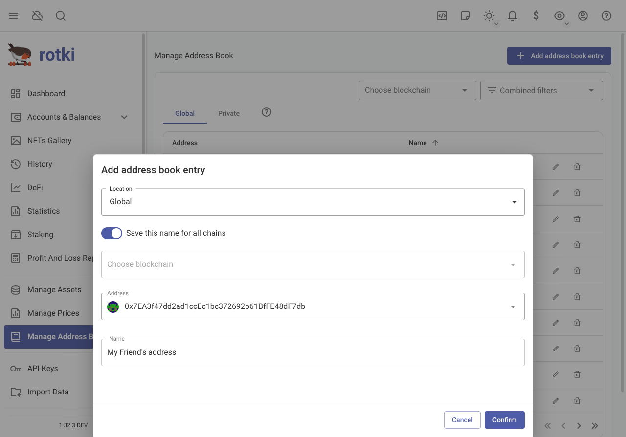 Adding entry to EVM address book