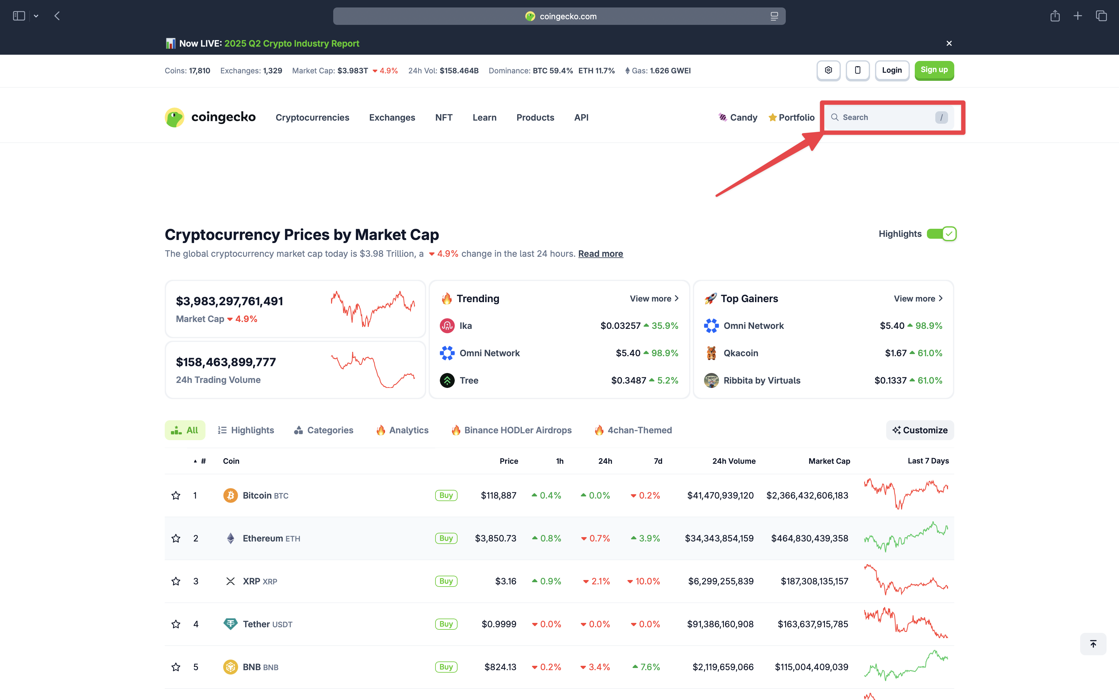 Finding token on CoinGecko