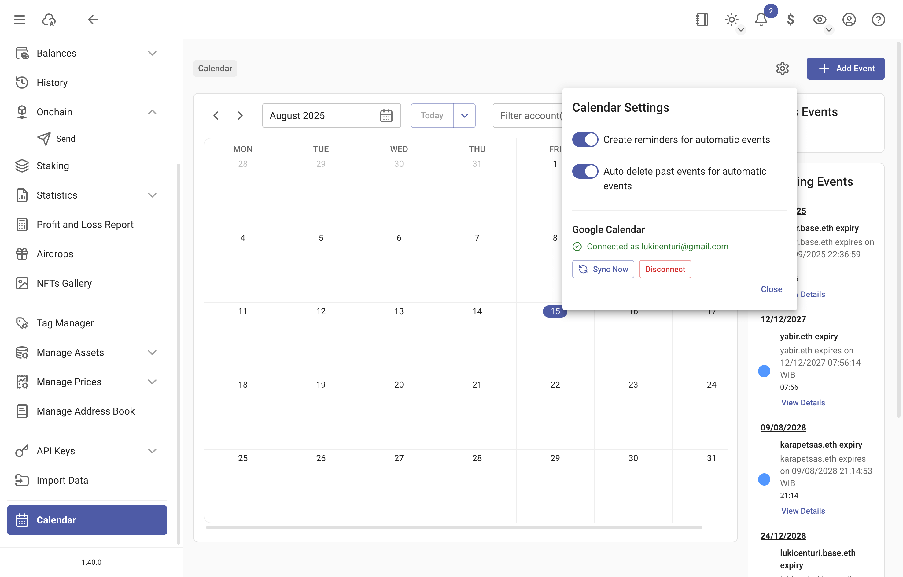 Connected to google calendar