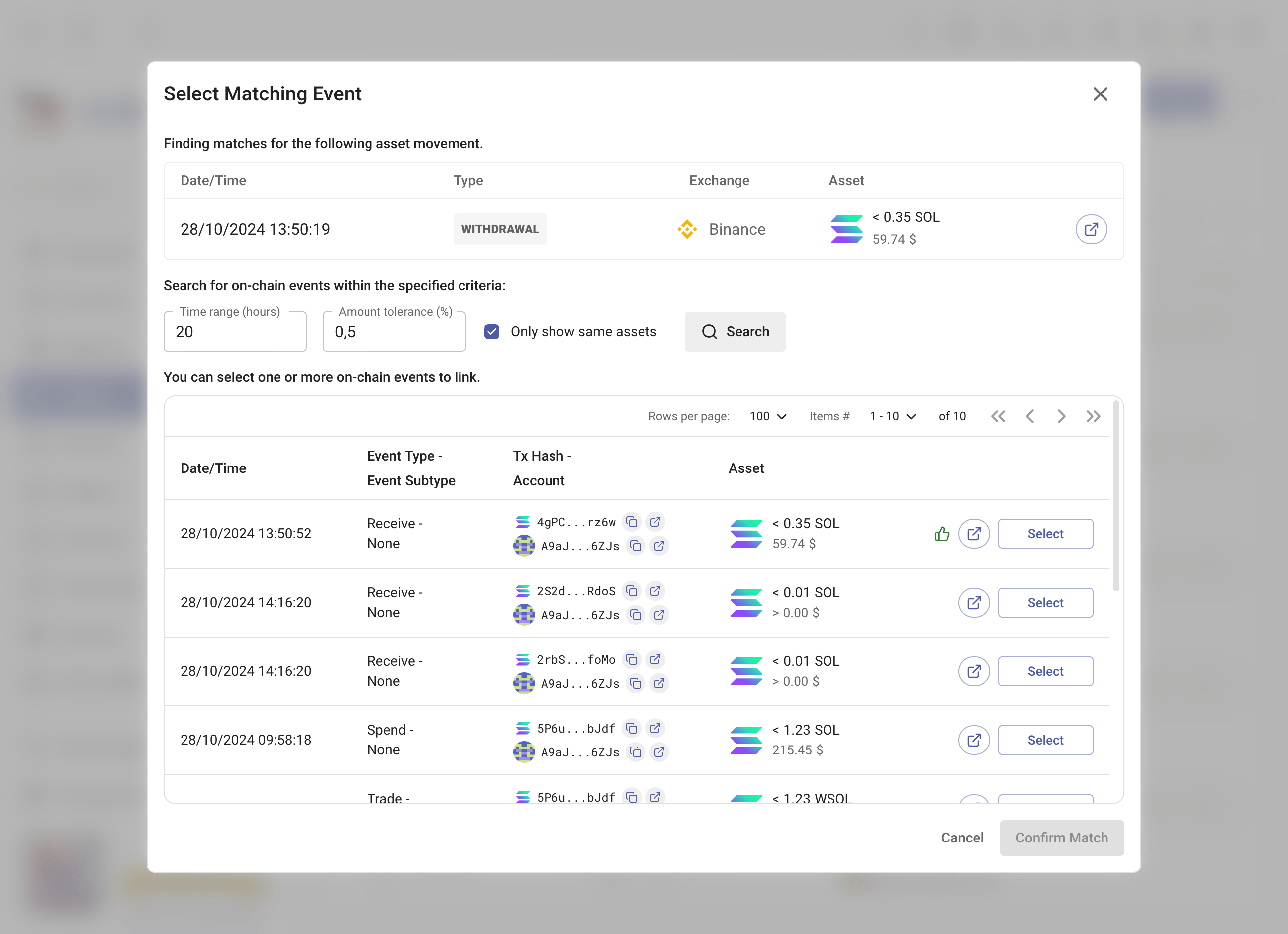 Potential matches dialog