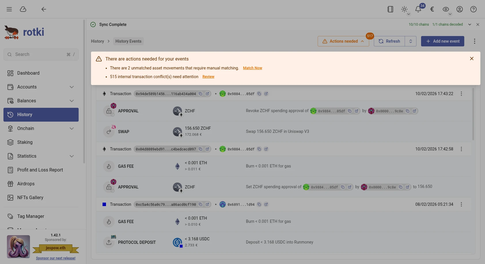 Internal transaction conflicts banner
