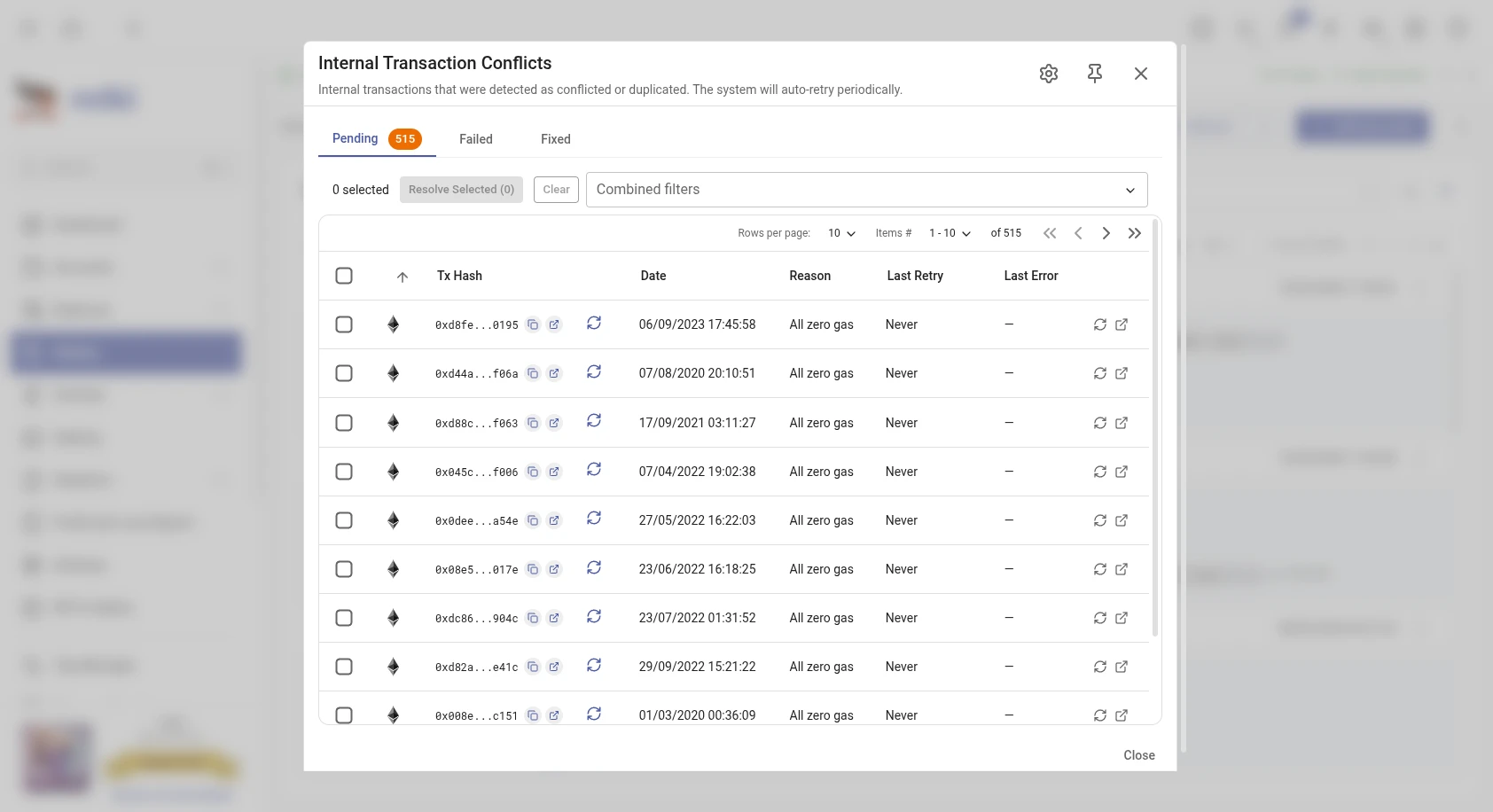 Internal transaction conflicts dialog