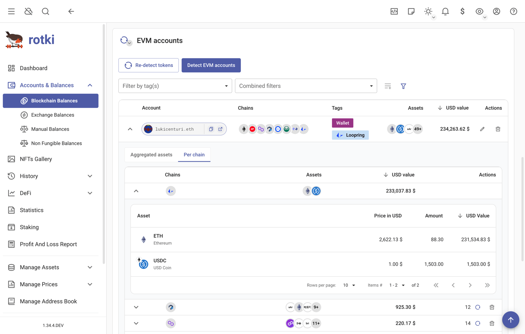 Loopring balances detailed per address