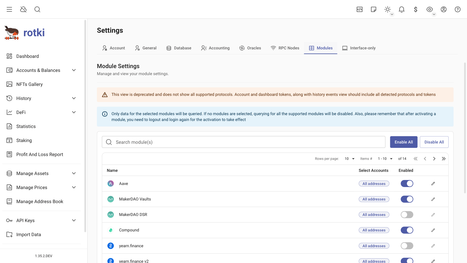 Managing module settings