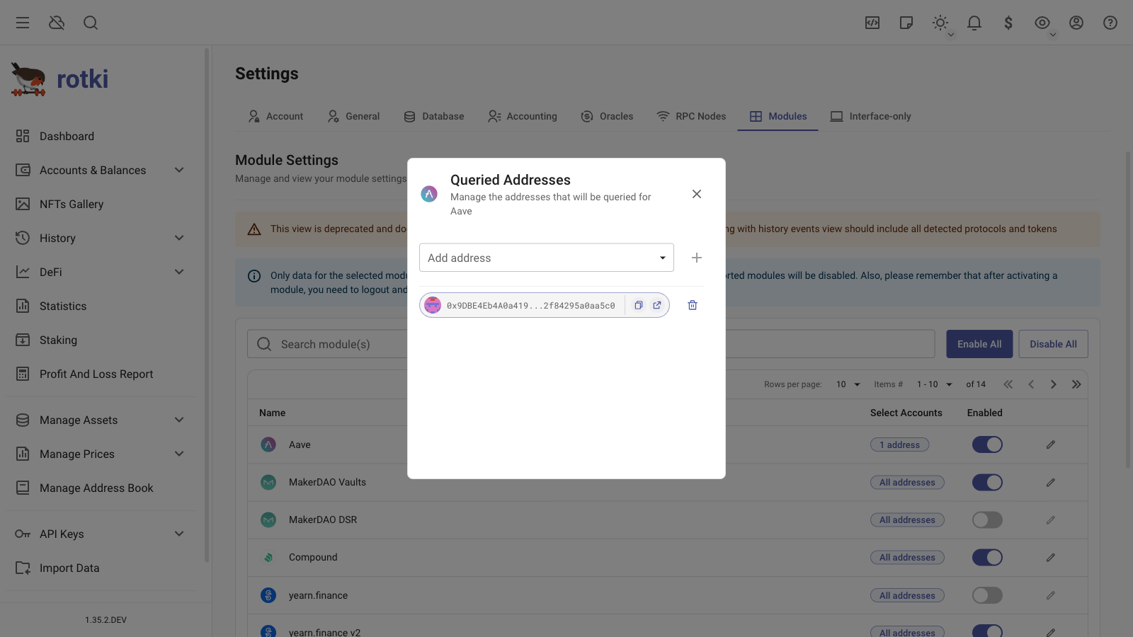 Select address for modules