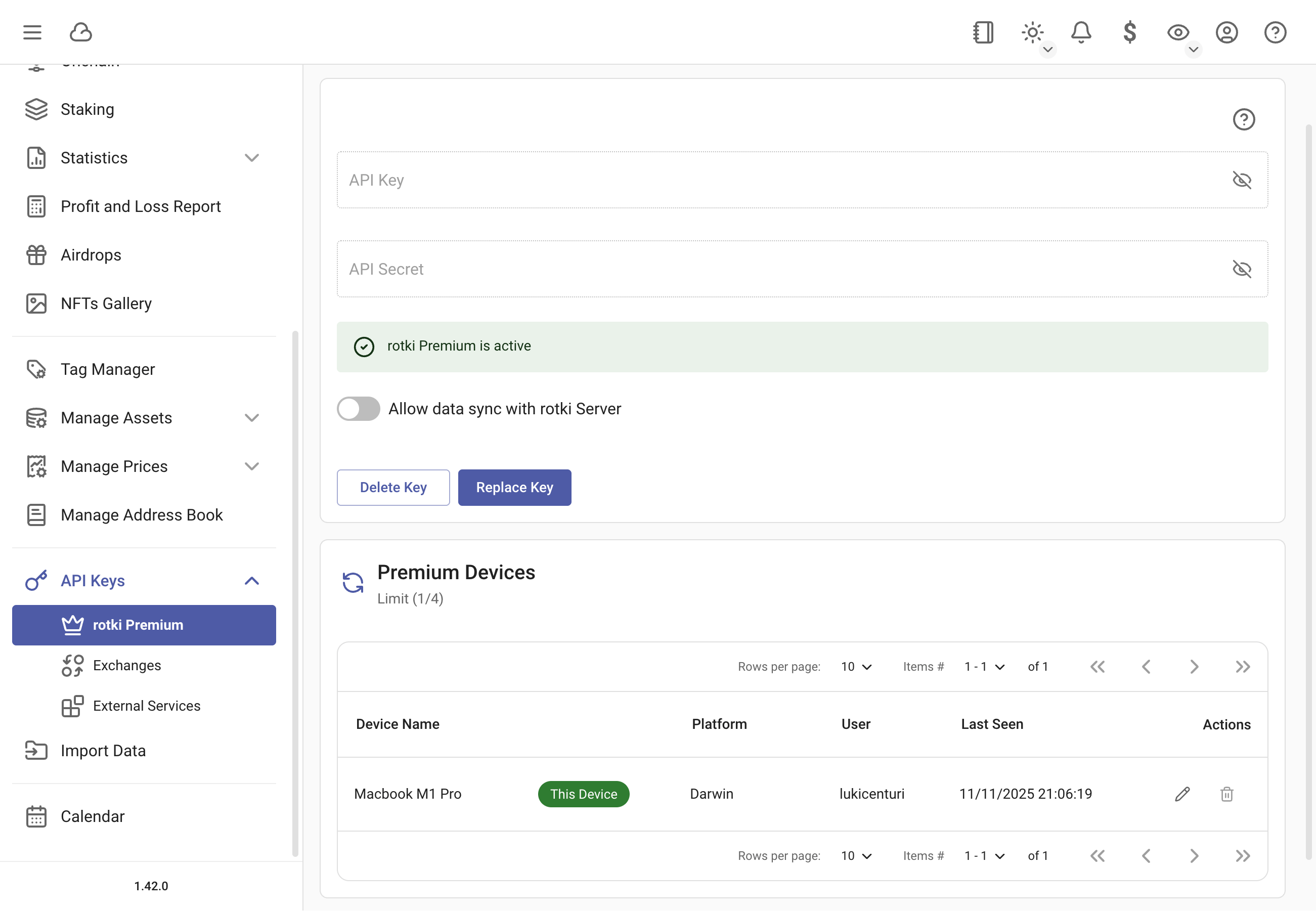 Premium devices management in the app