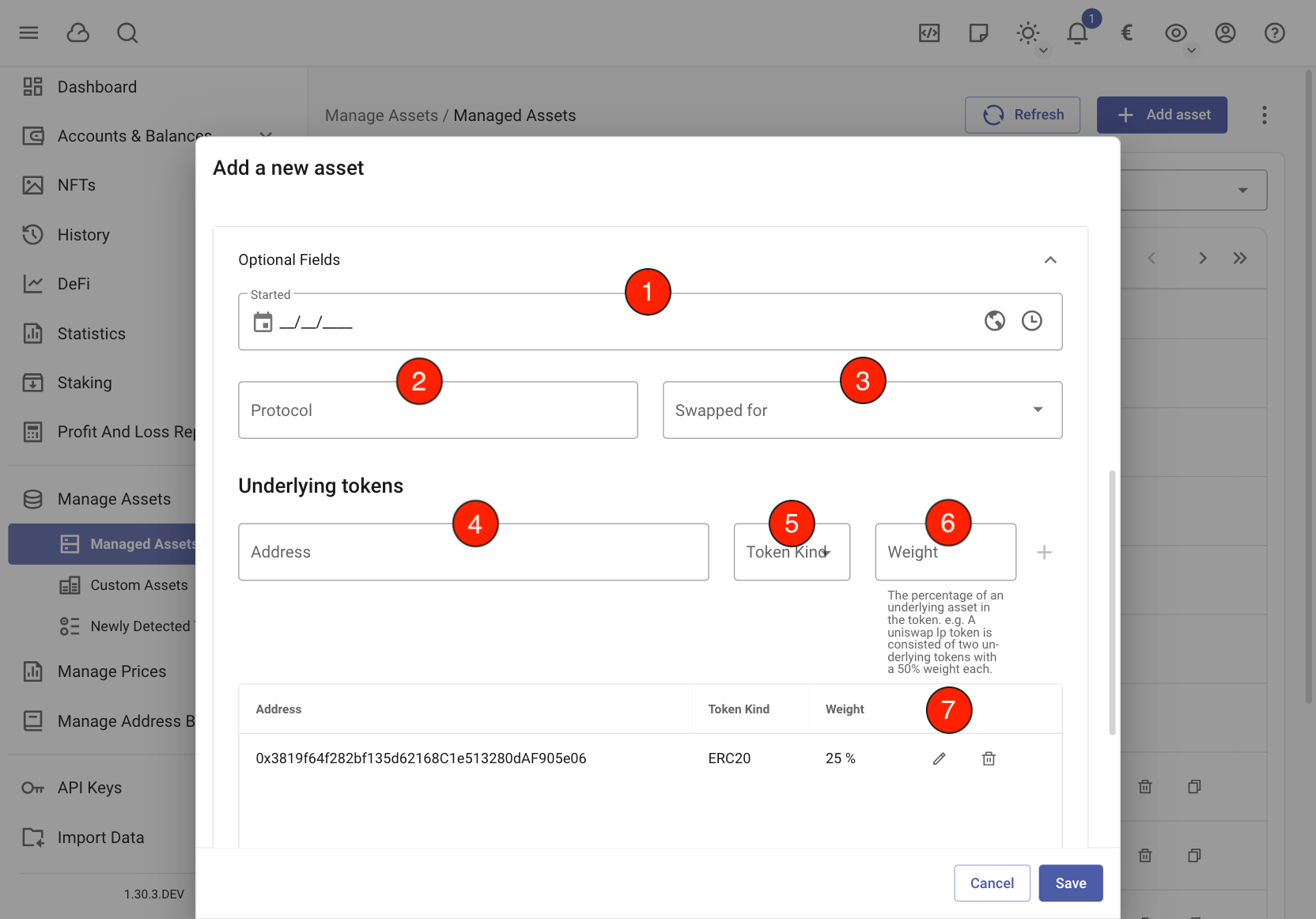 Optional information when adding an asset